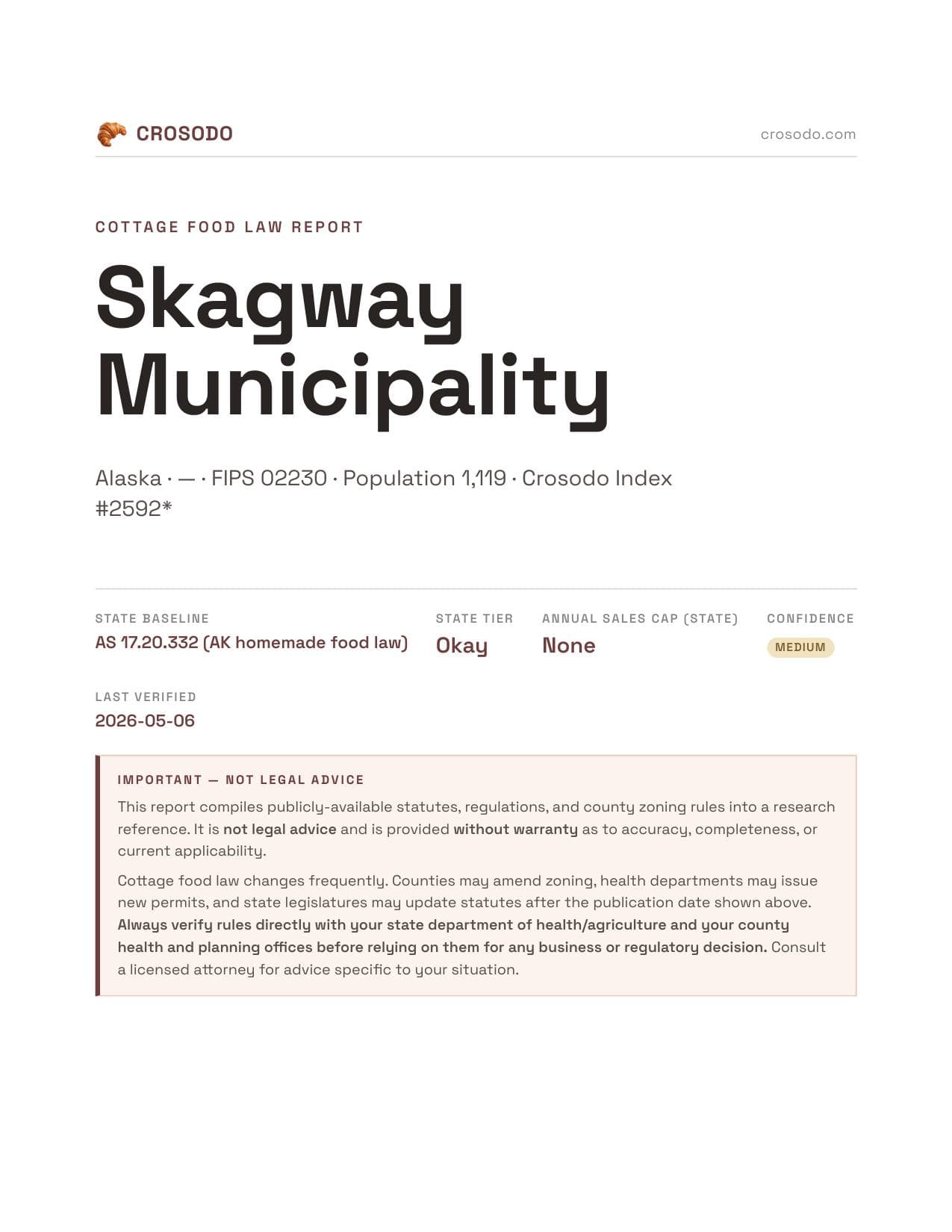 Cover of Skagway Municipality county cottage food report