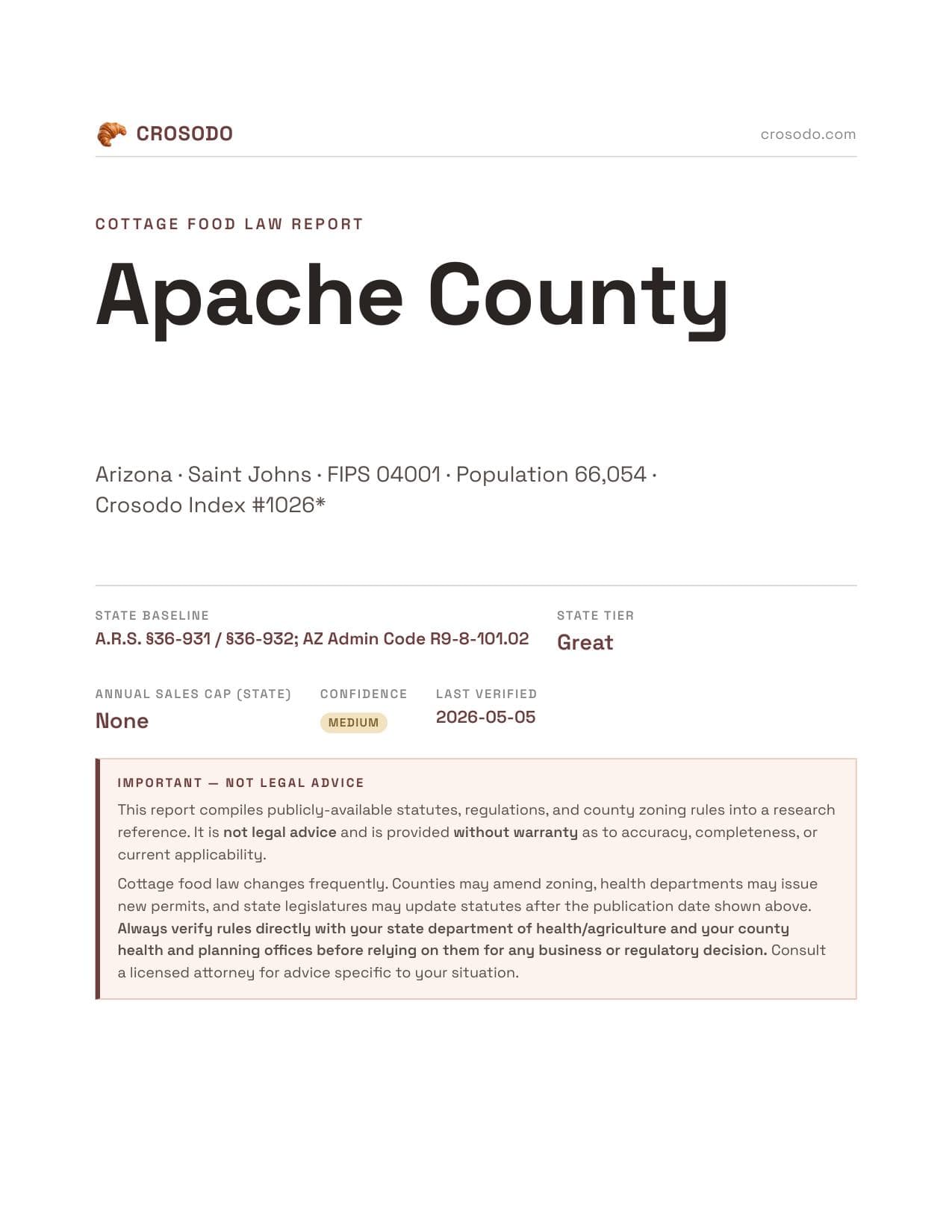 Cover of Apache County county cottage food report