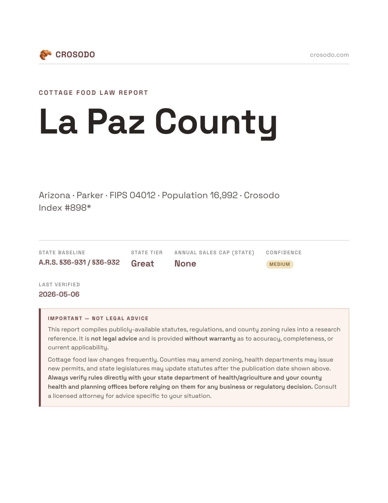 Cover of La Paz County county cottage food report