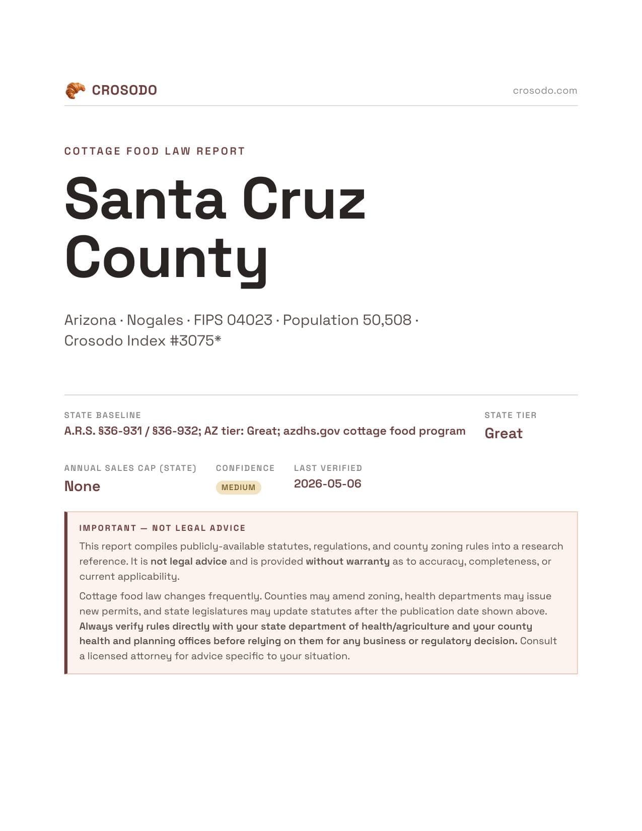 Cover of Santa Cruz County county cottage food report