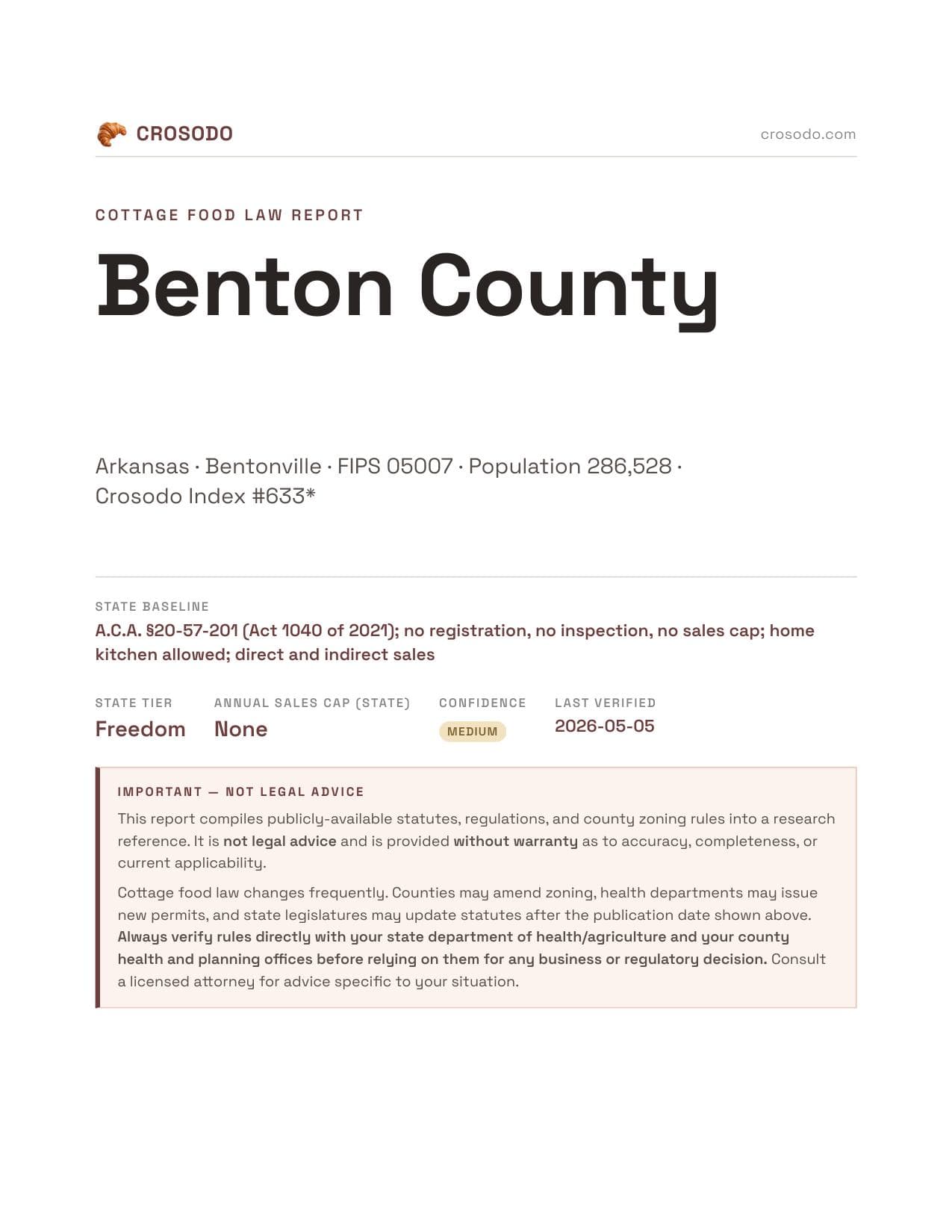 Cover of Benton County county cottage food report