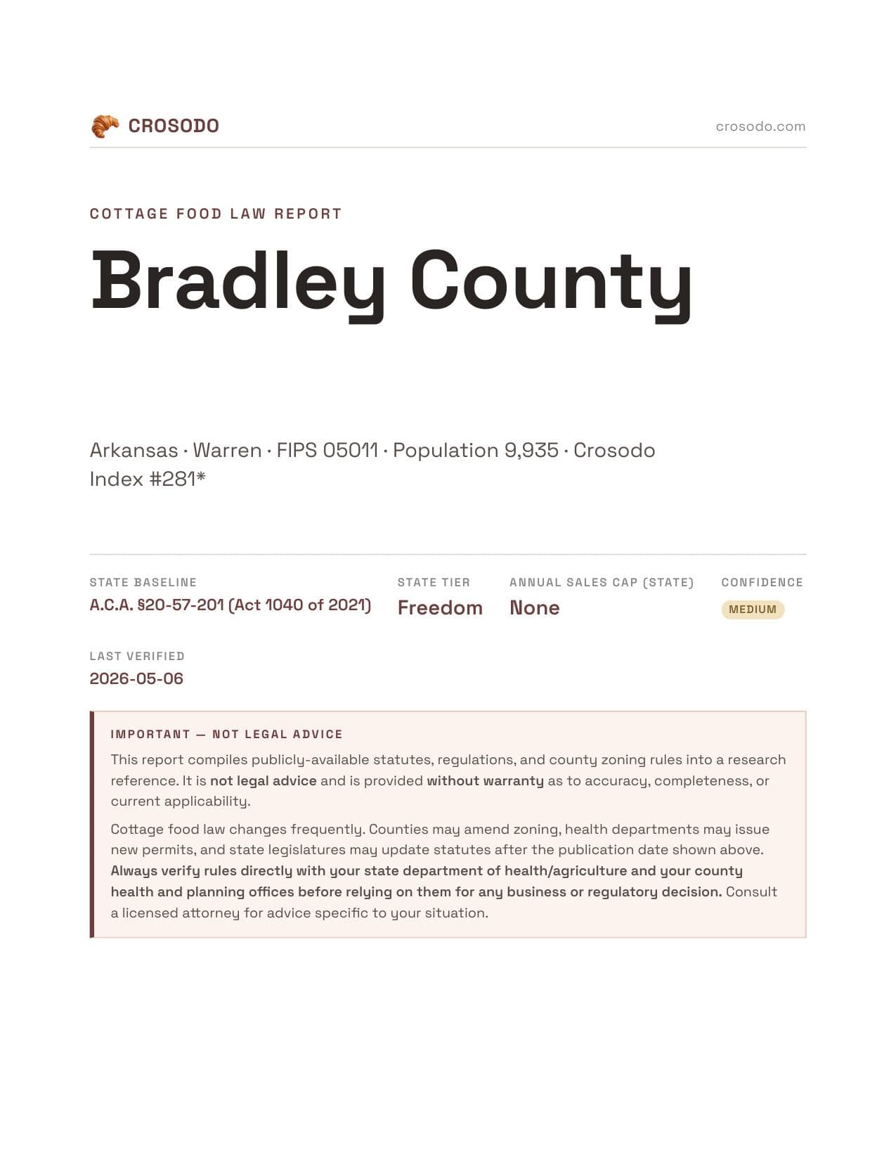 Cover of Bradley County county cottage food report