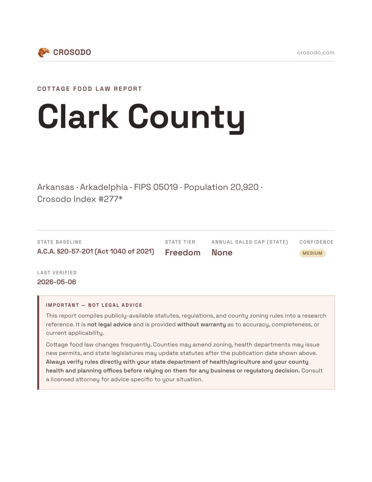 Cover of Clark County county cottage food report