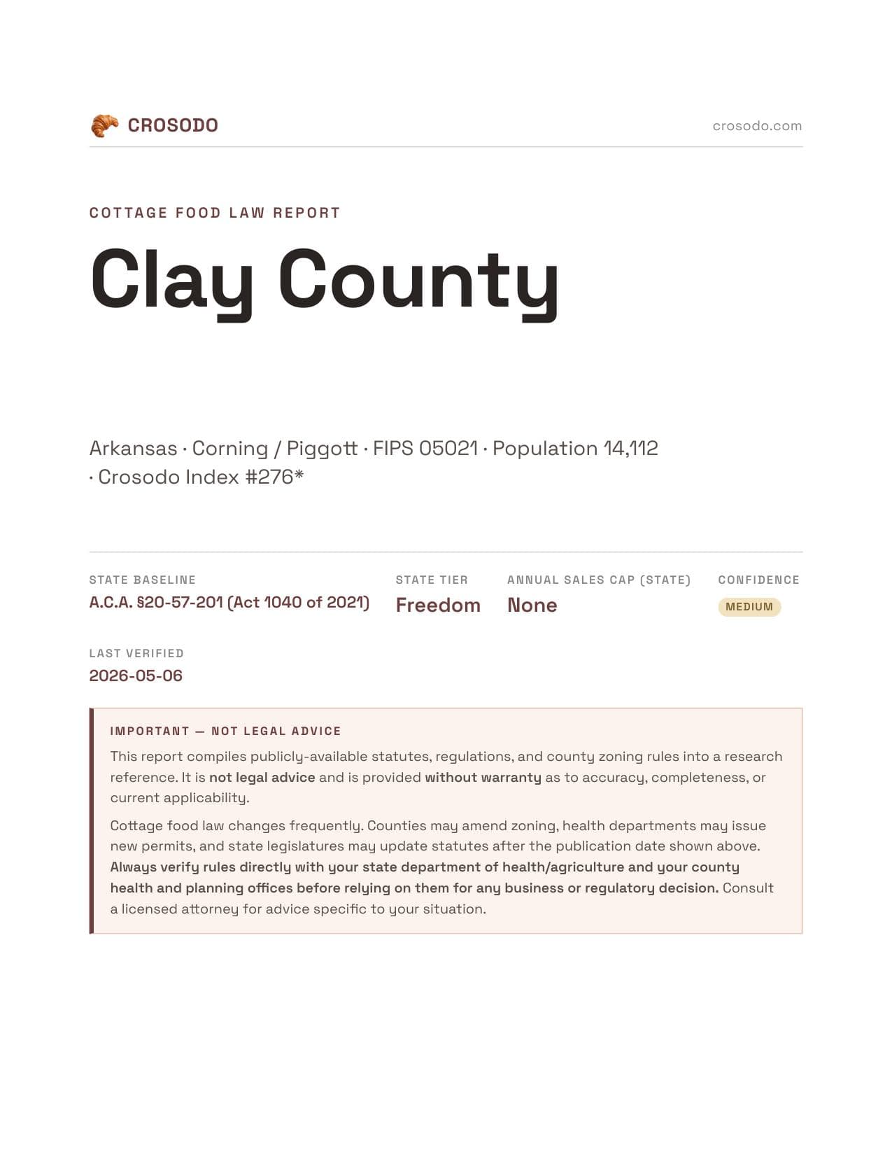 Cover of Clay County county cottage food report
