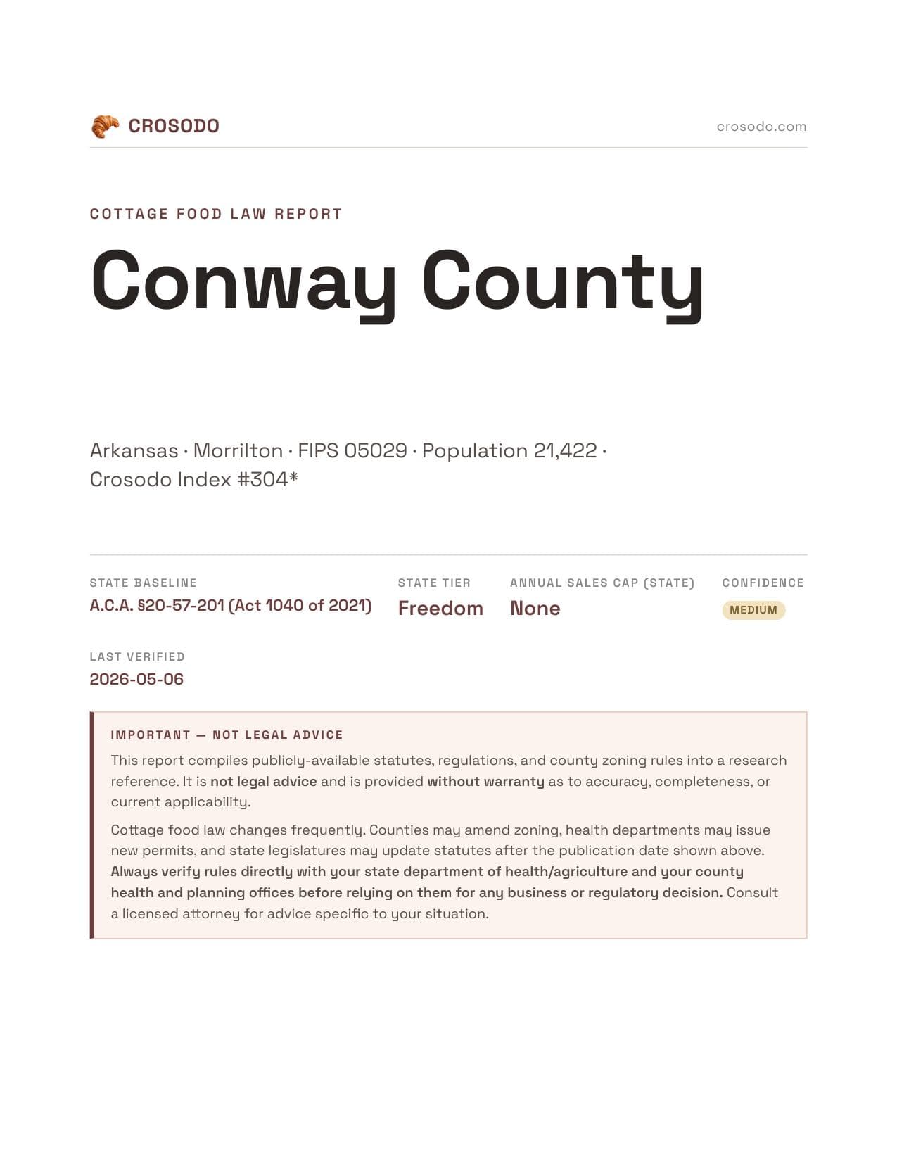 Cover of Conway County, Arkansas cottage food report