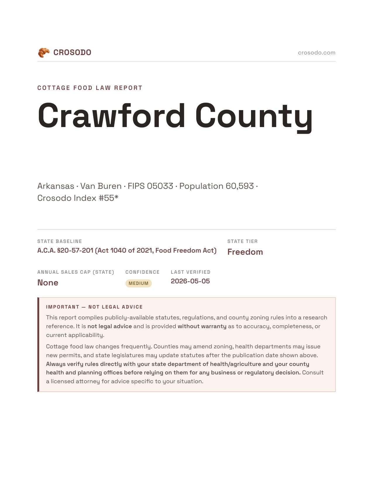 Cover of Crawford County county cottage food report