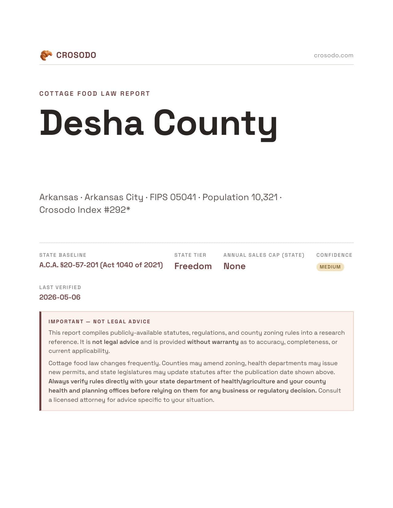 Cover of Desha County county cottage food report