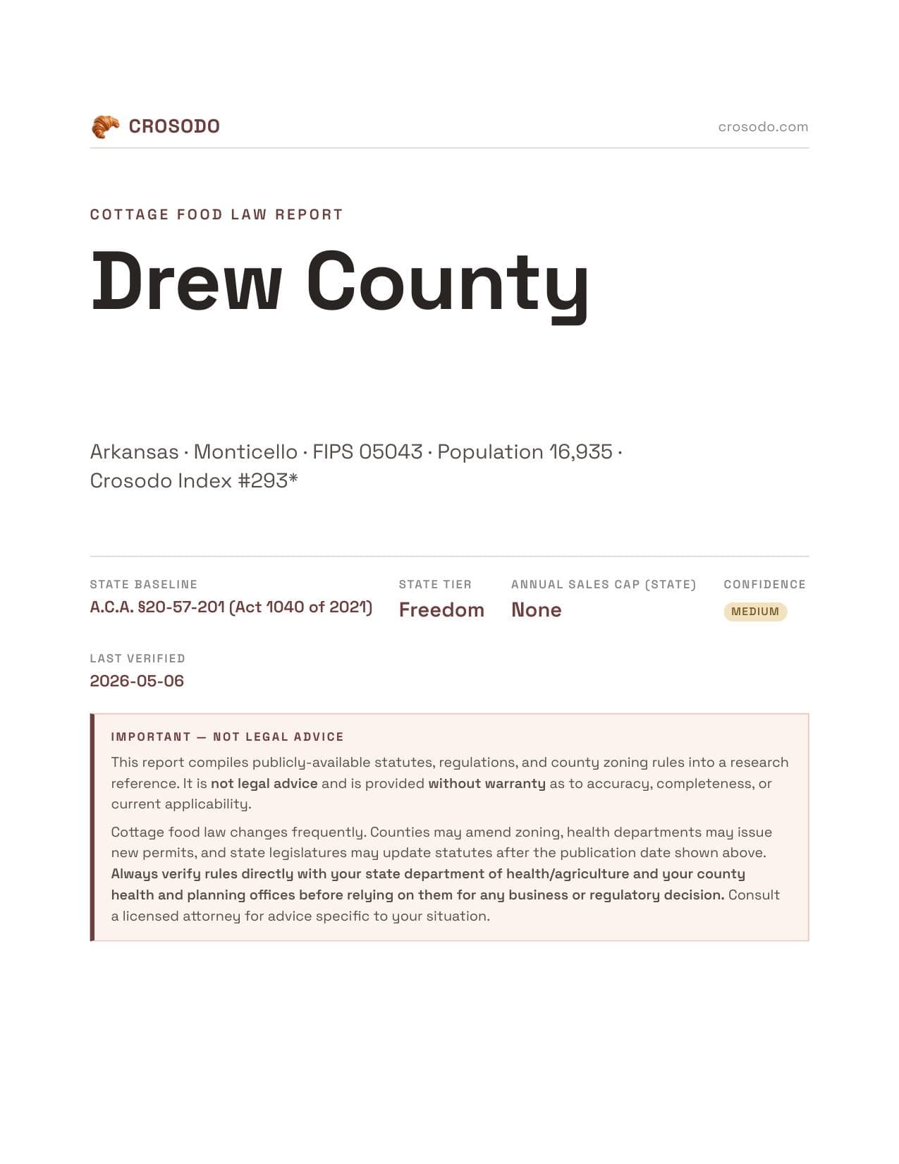 Cover of Drew County county cottage food report