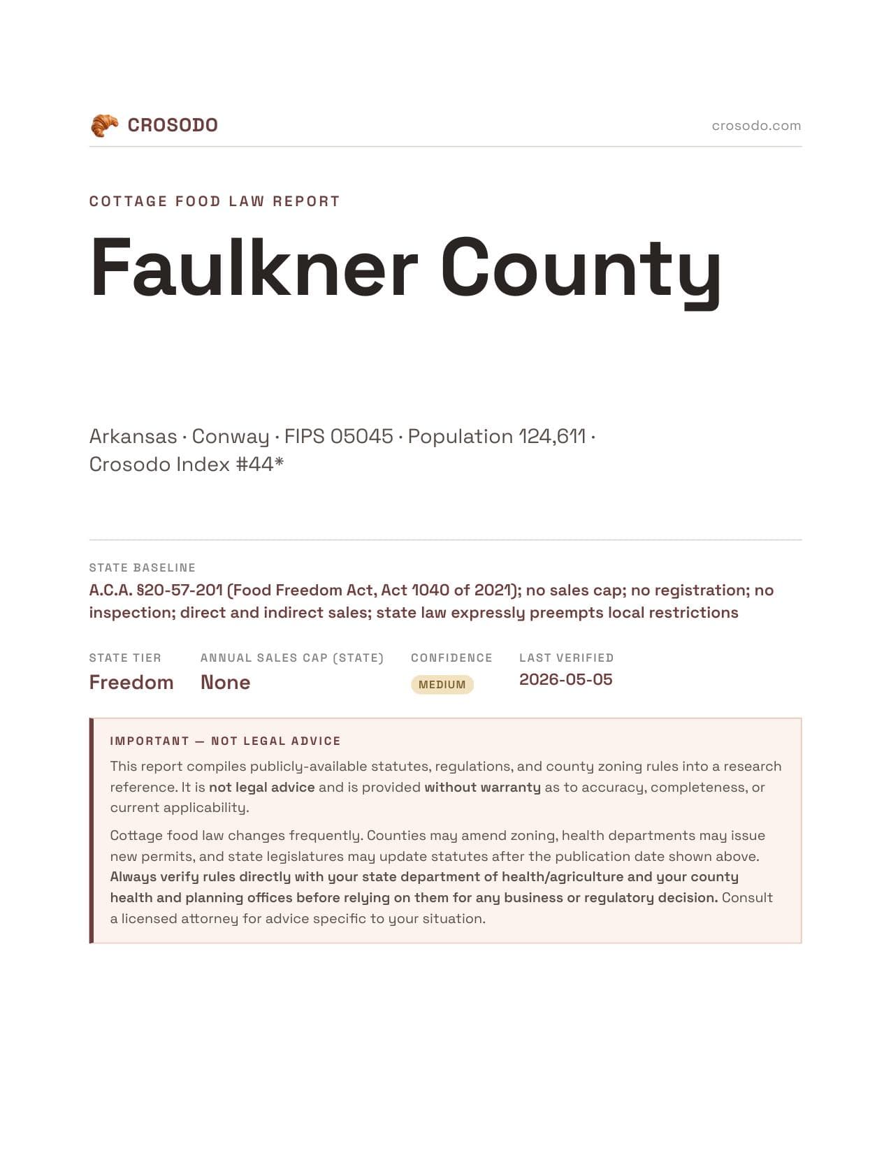 Cover of Faulkner County county cottage food report