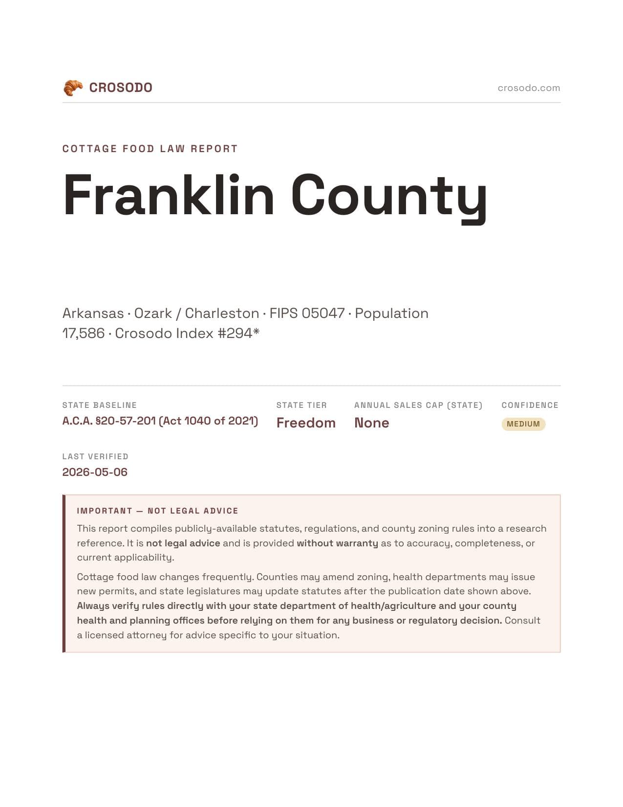 Cover of Franklin County county cottage food report