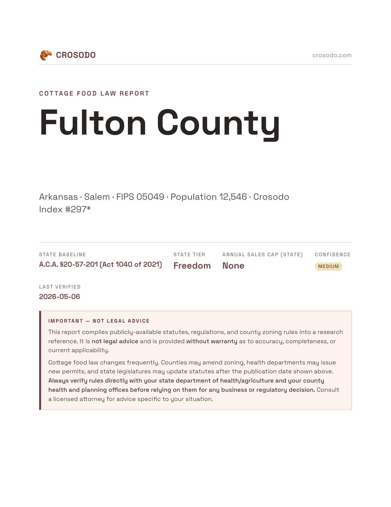 Cover of Fulton County county cottage food report