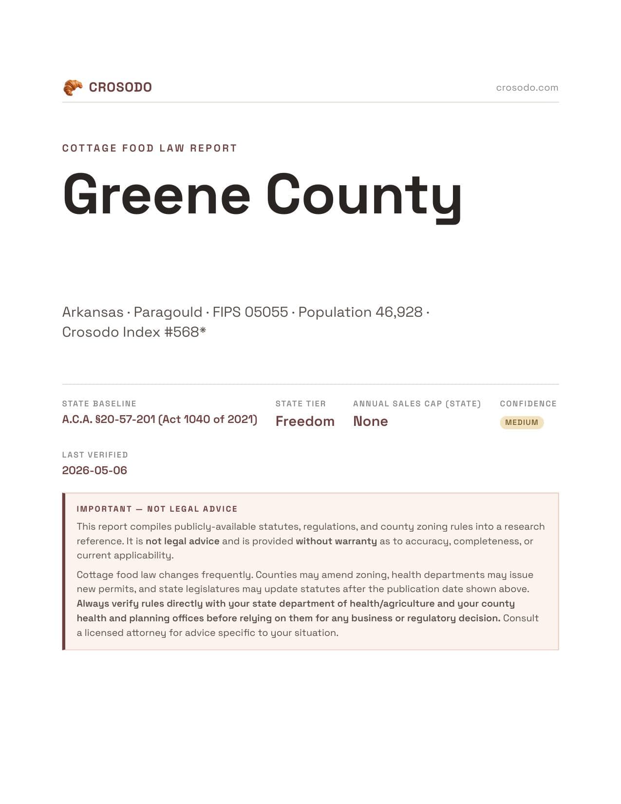 Cover of Greene County county cottage food report