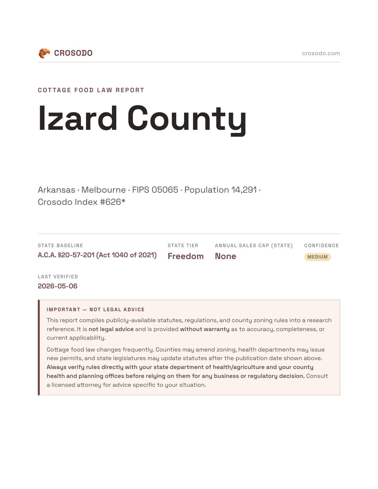 Cover of Izard County county cottage food report