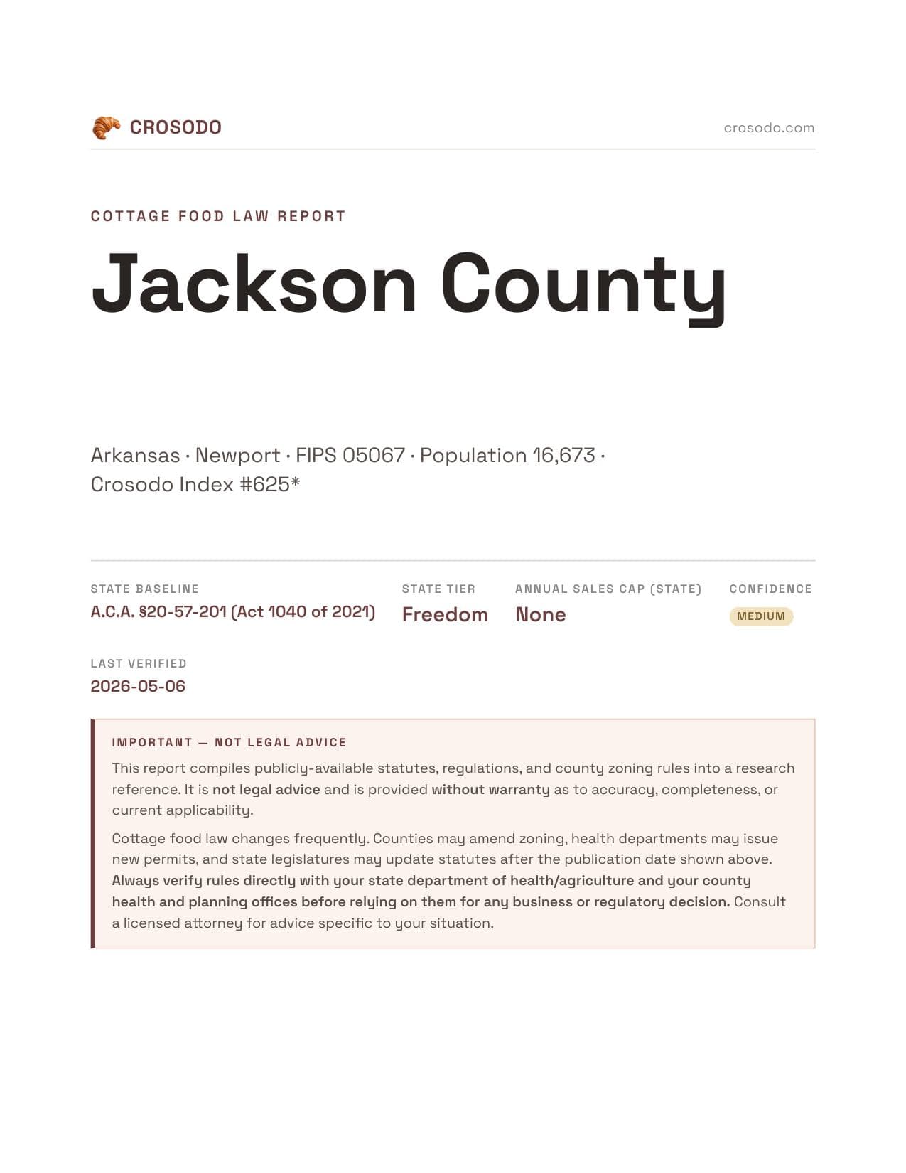 Cover of Jackson County county cottage food report