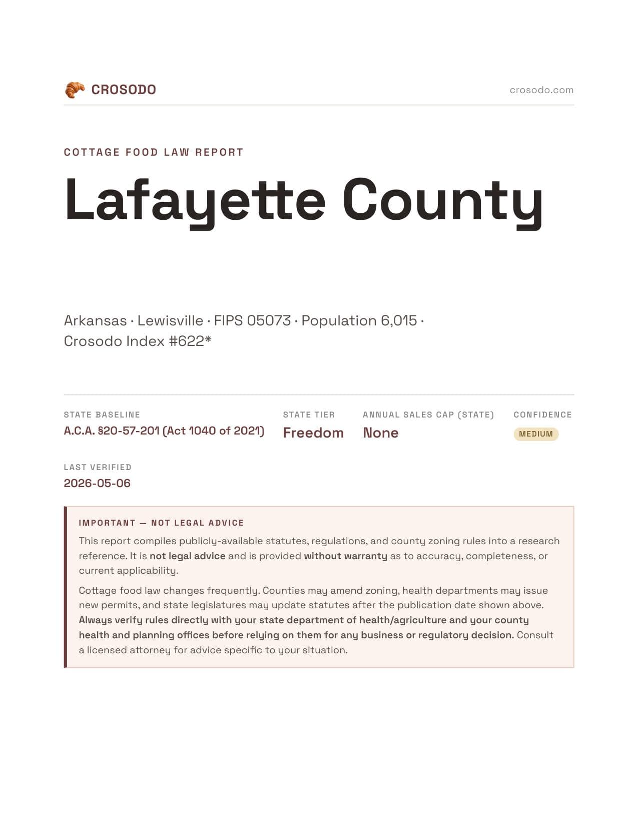 Cover of Lafayette County county cottage food report