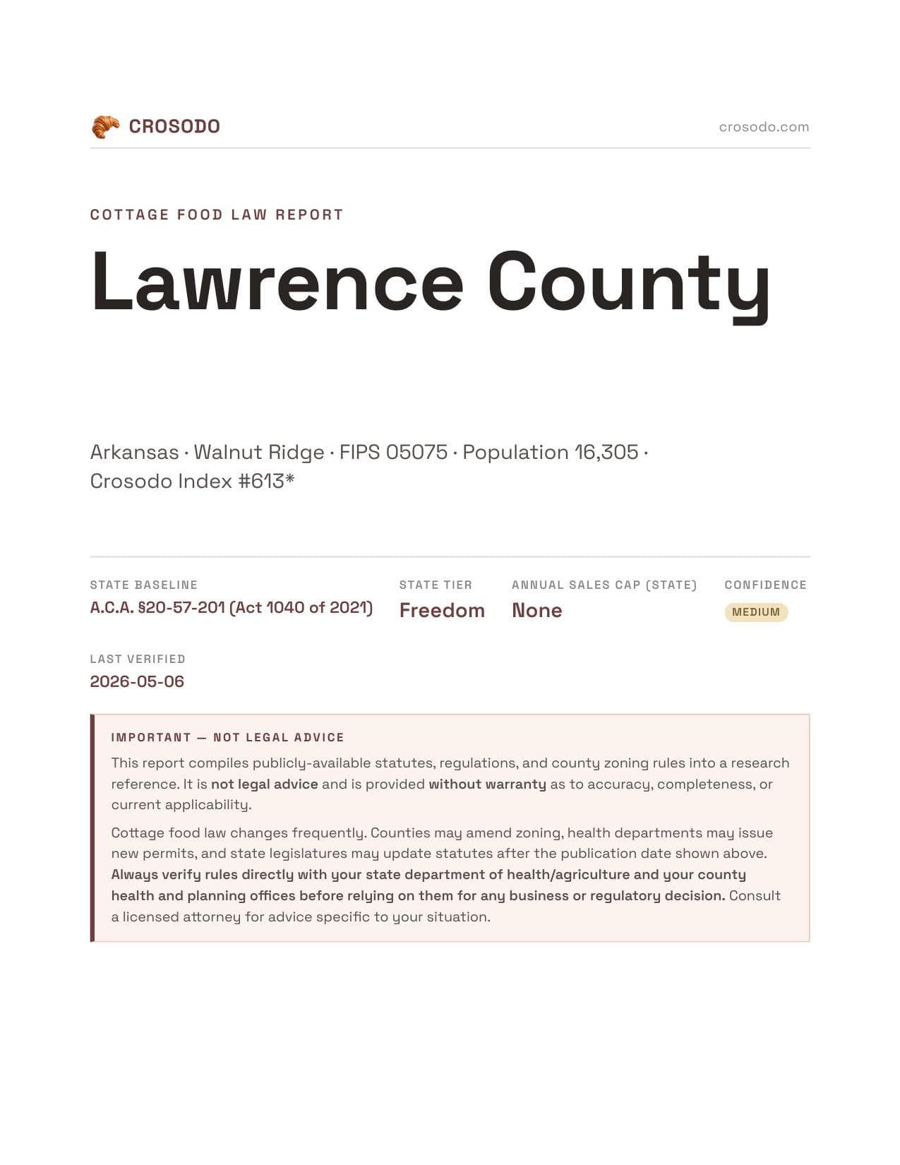 Cover of Lawrence County county cottage food report