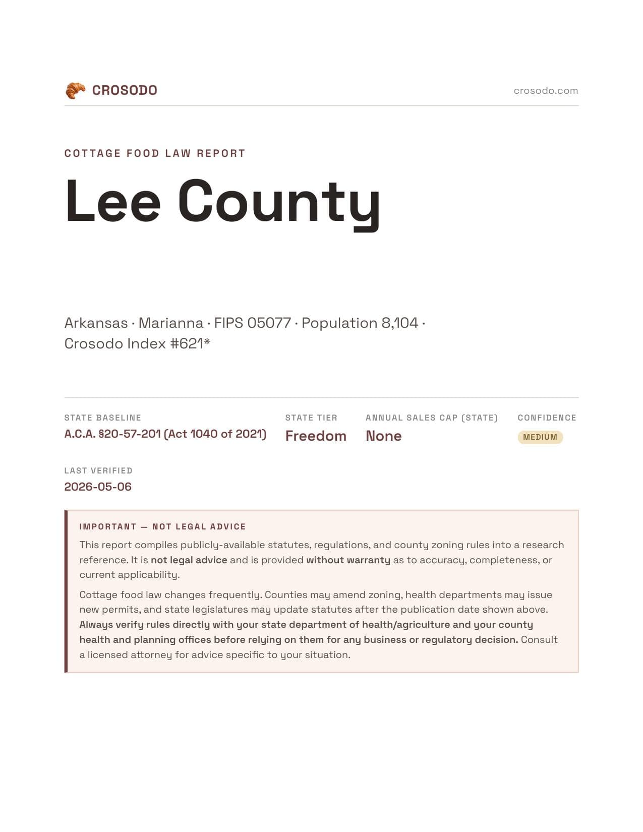 Cover of Lee County county cottage food report