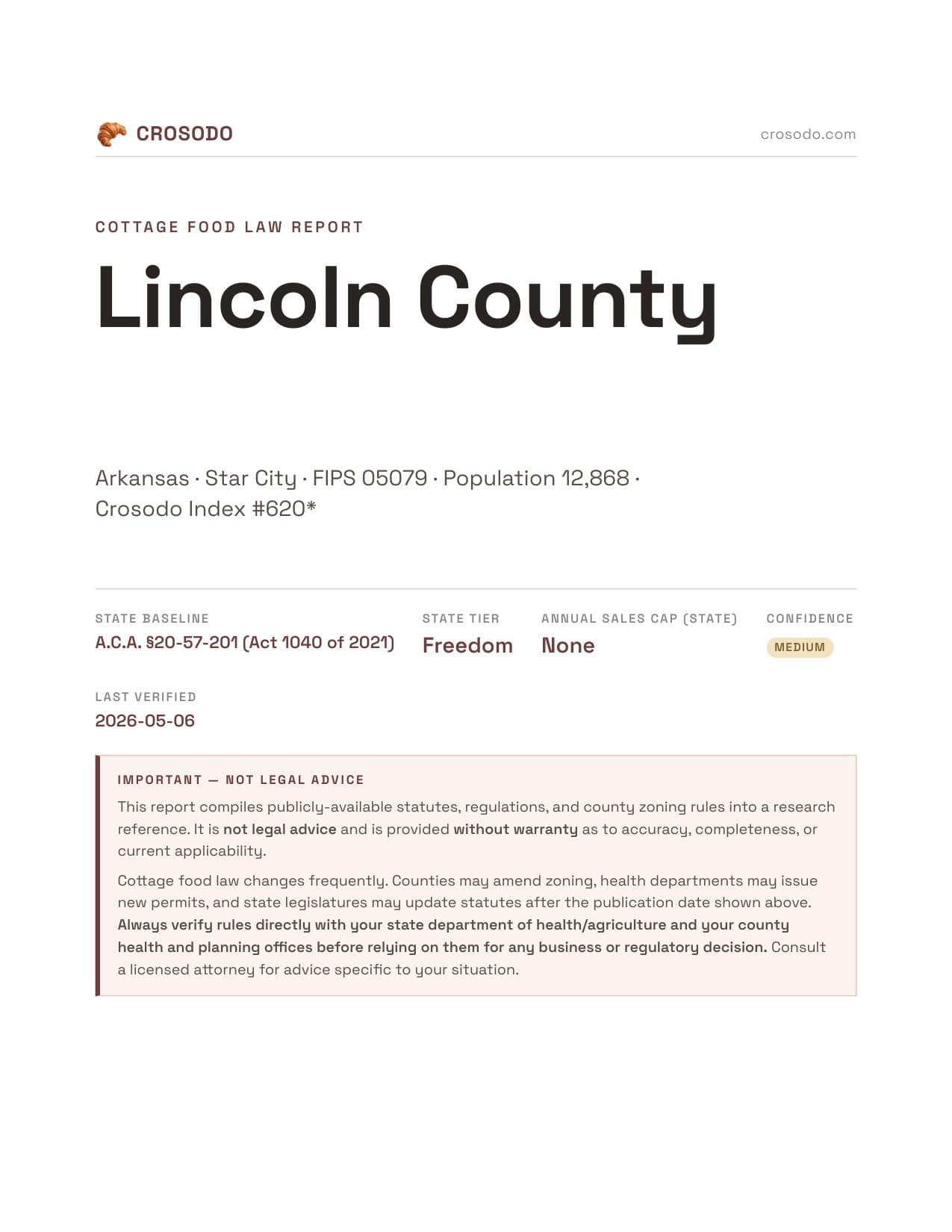 Cover of Lincoln County county cottage food report