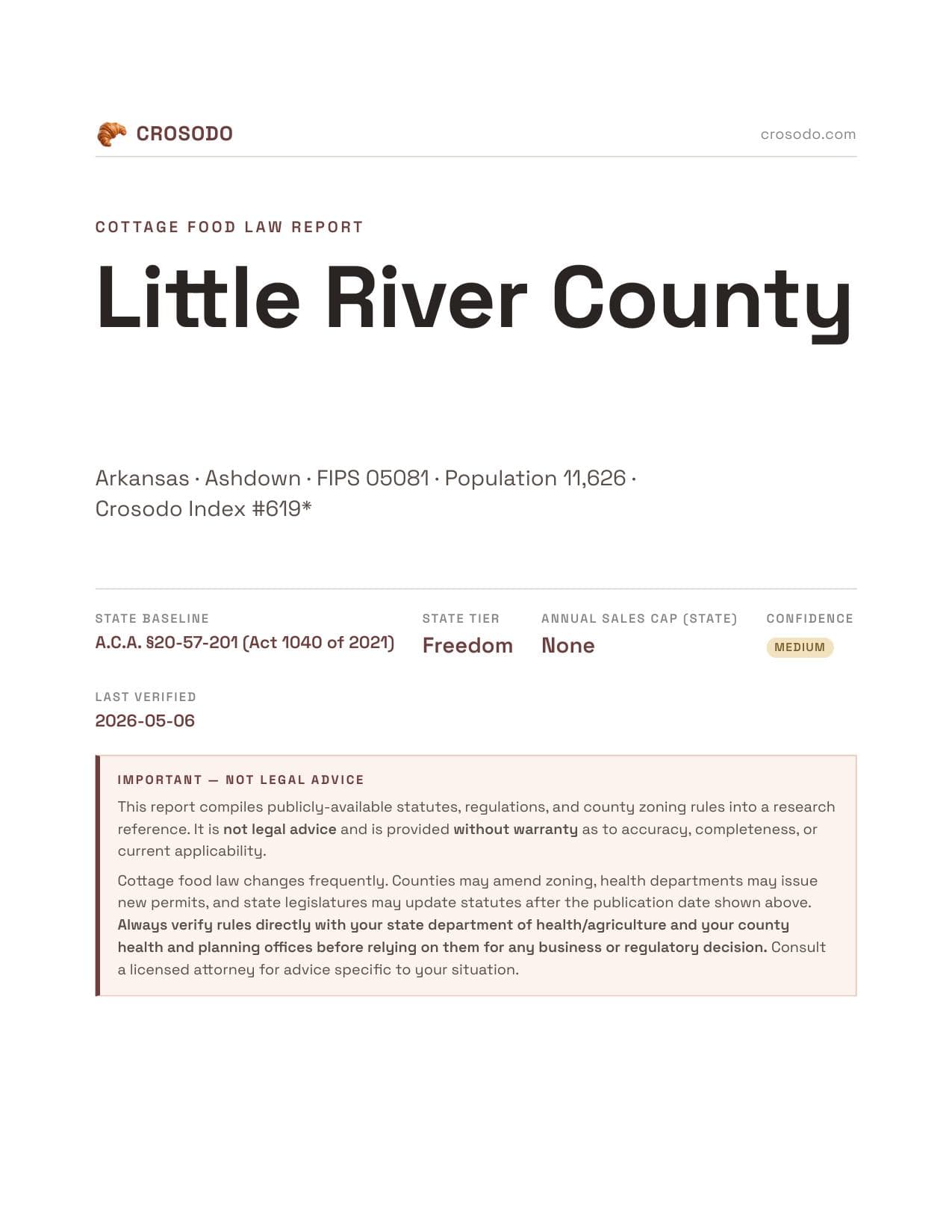 Cover of Little River County county cottage food report