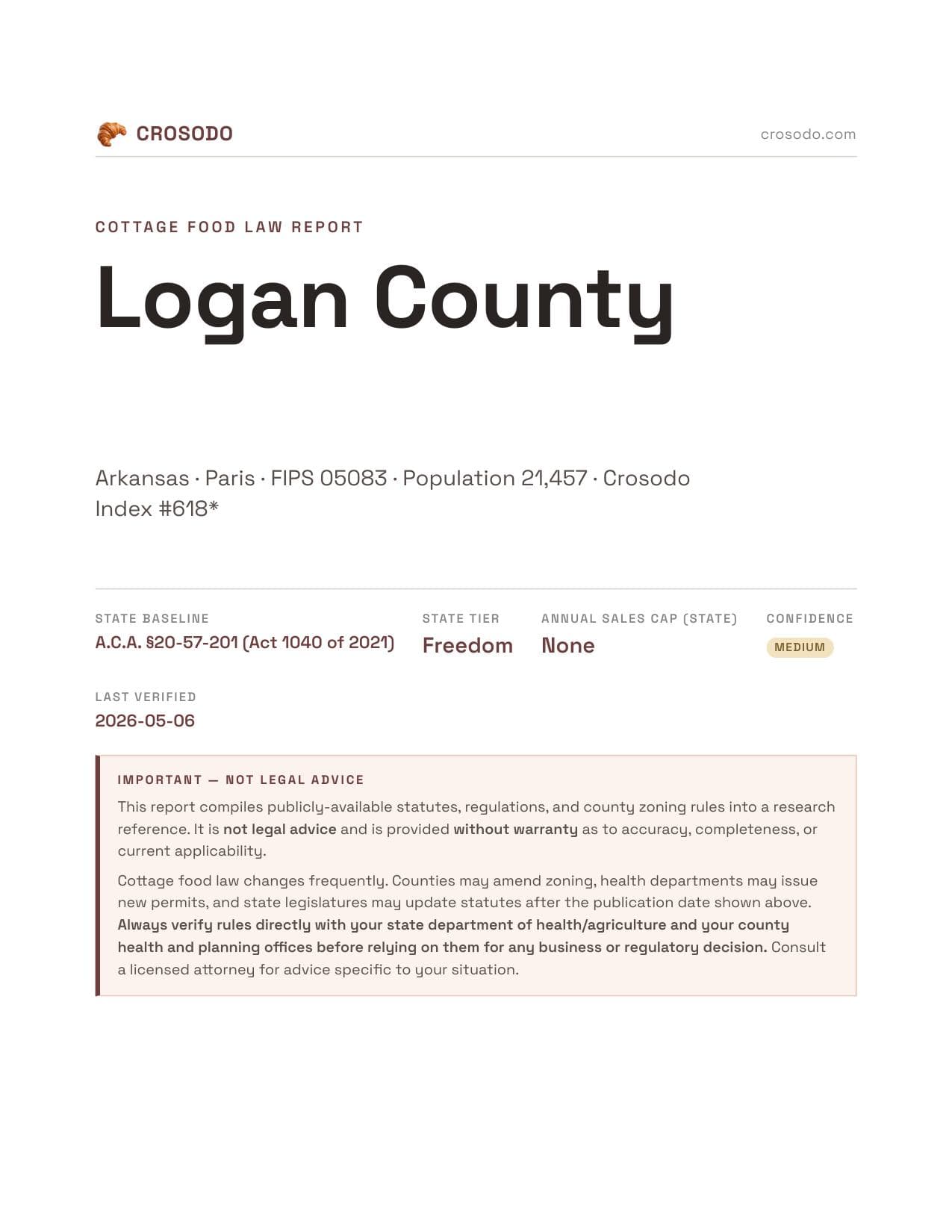 Cover of Logan County county cottage food report
