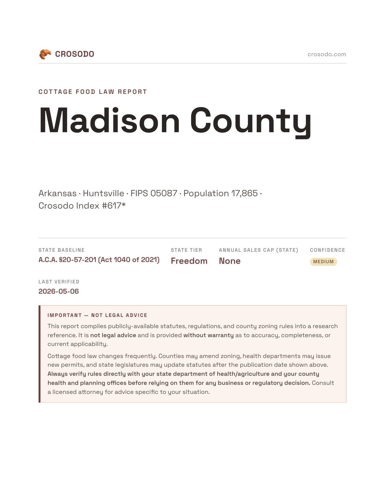 Cover of Madison County county cottage food report
