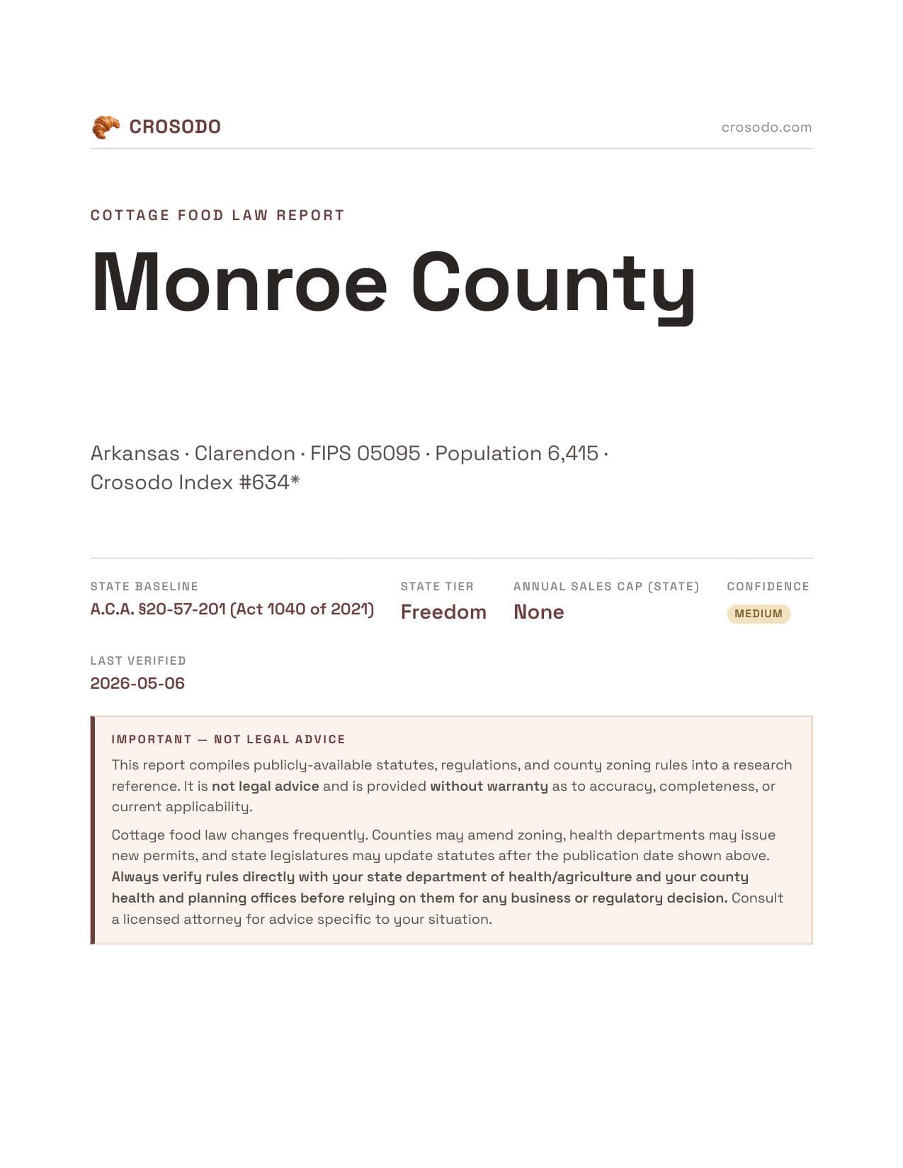 Cover of Monroe County county cottage food report