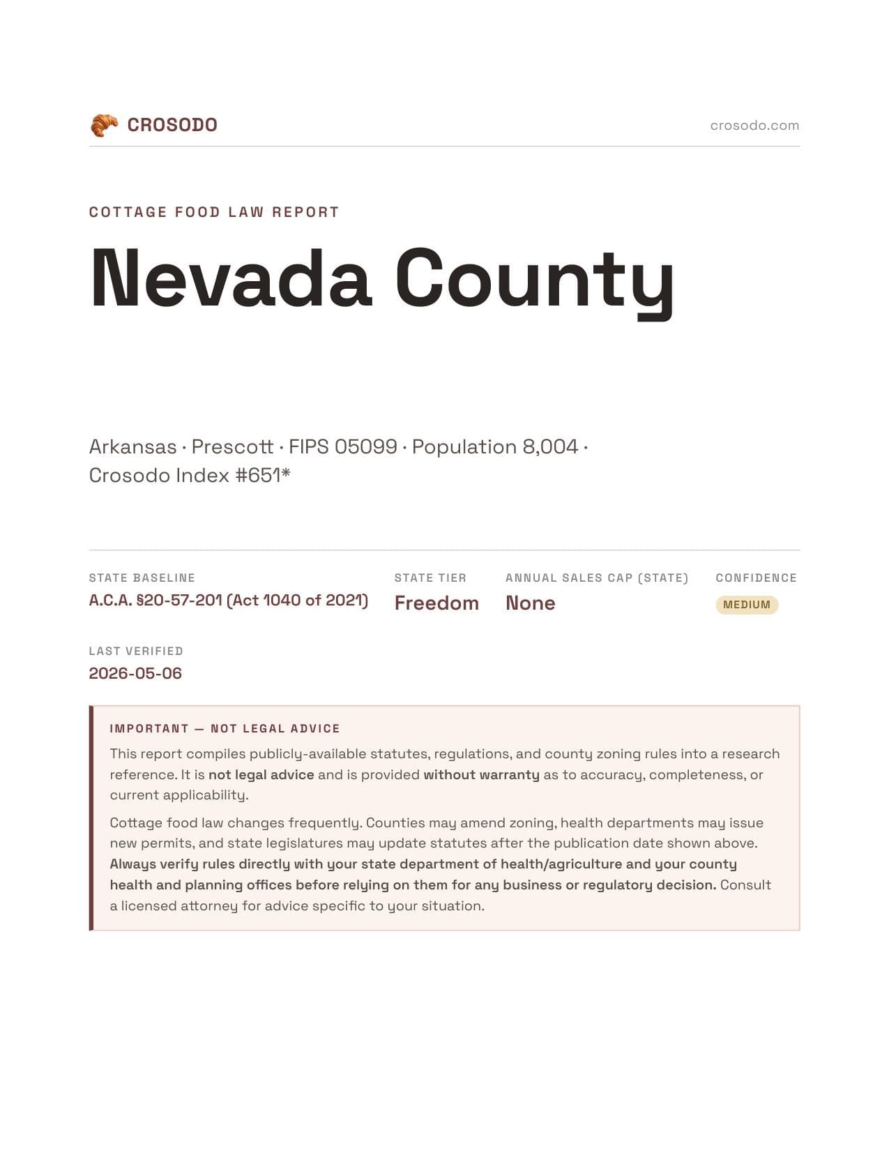 Cover of Nevada County county cottage food report