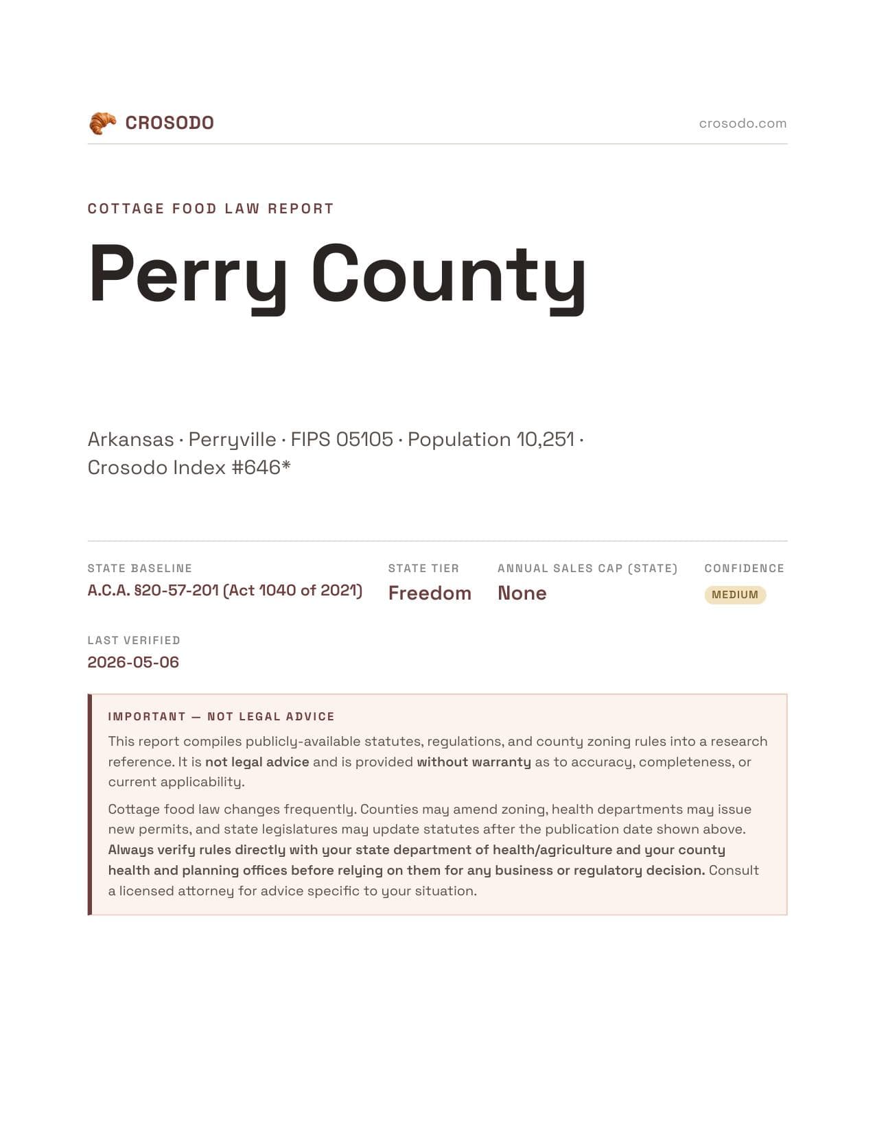 Cover of Perry County county cottage food report