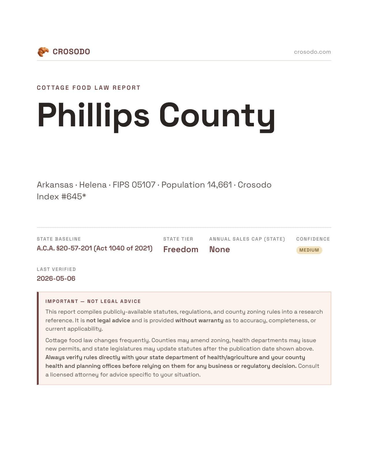 Cover of Phillips County county cottage food report