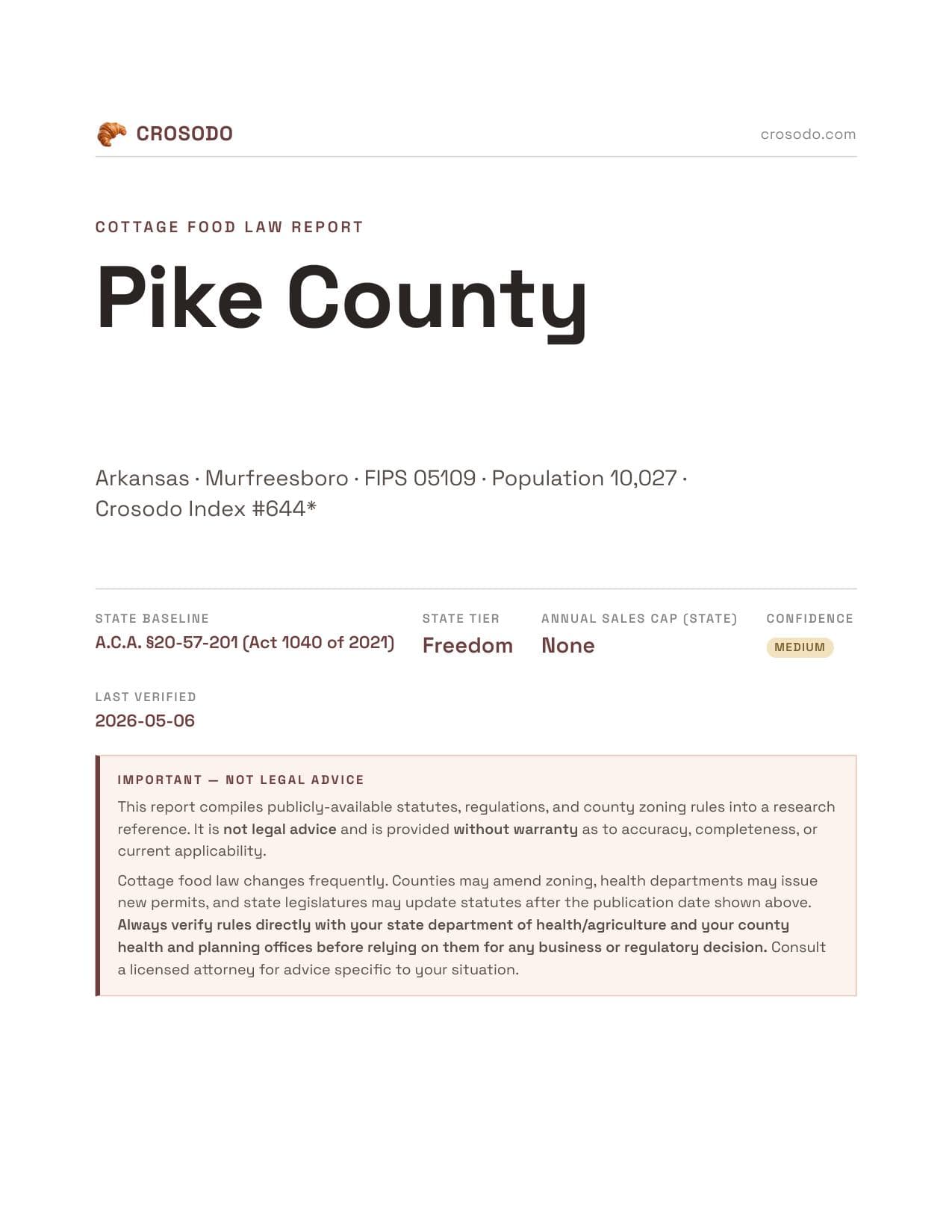 Cover of Pike County county cottage food report