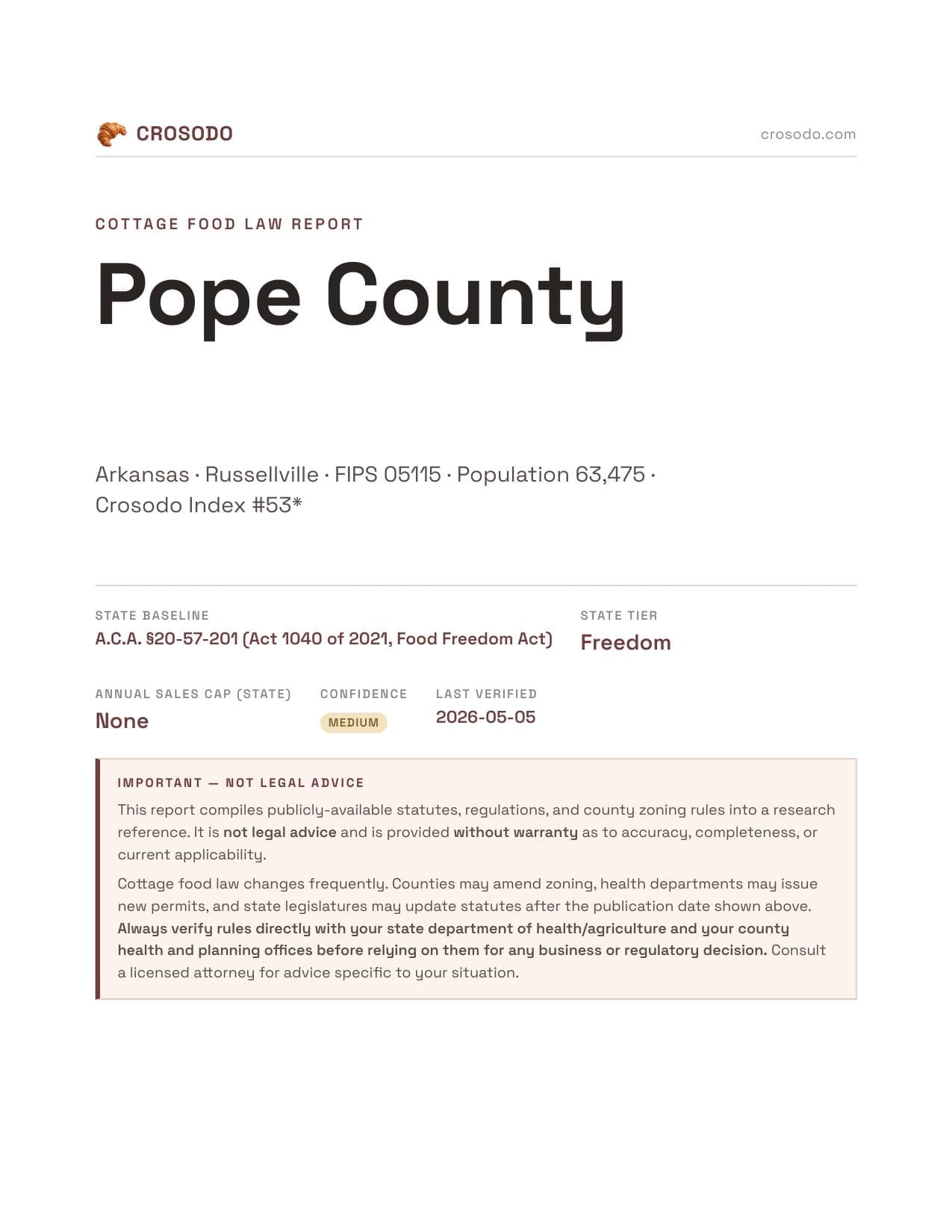 Cover of Pope County, Arkansas cottage food report