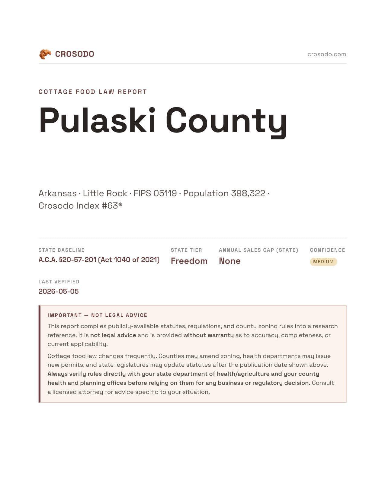 Cover of Pulaski County county cottage food report