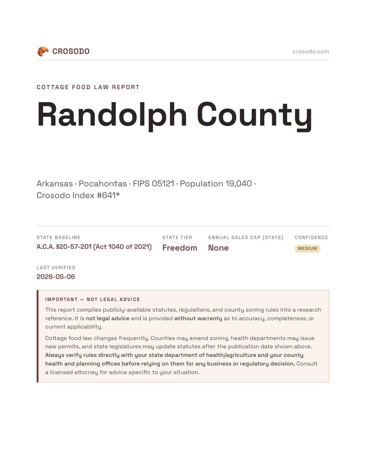 Cover of Randolph County county cottage food report