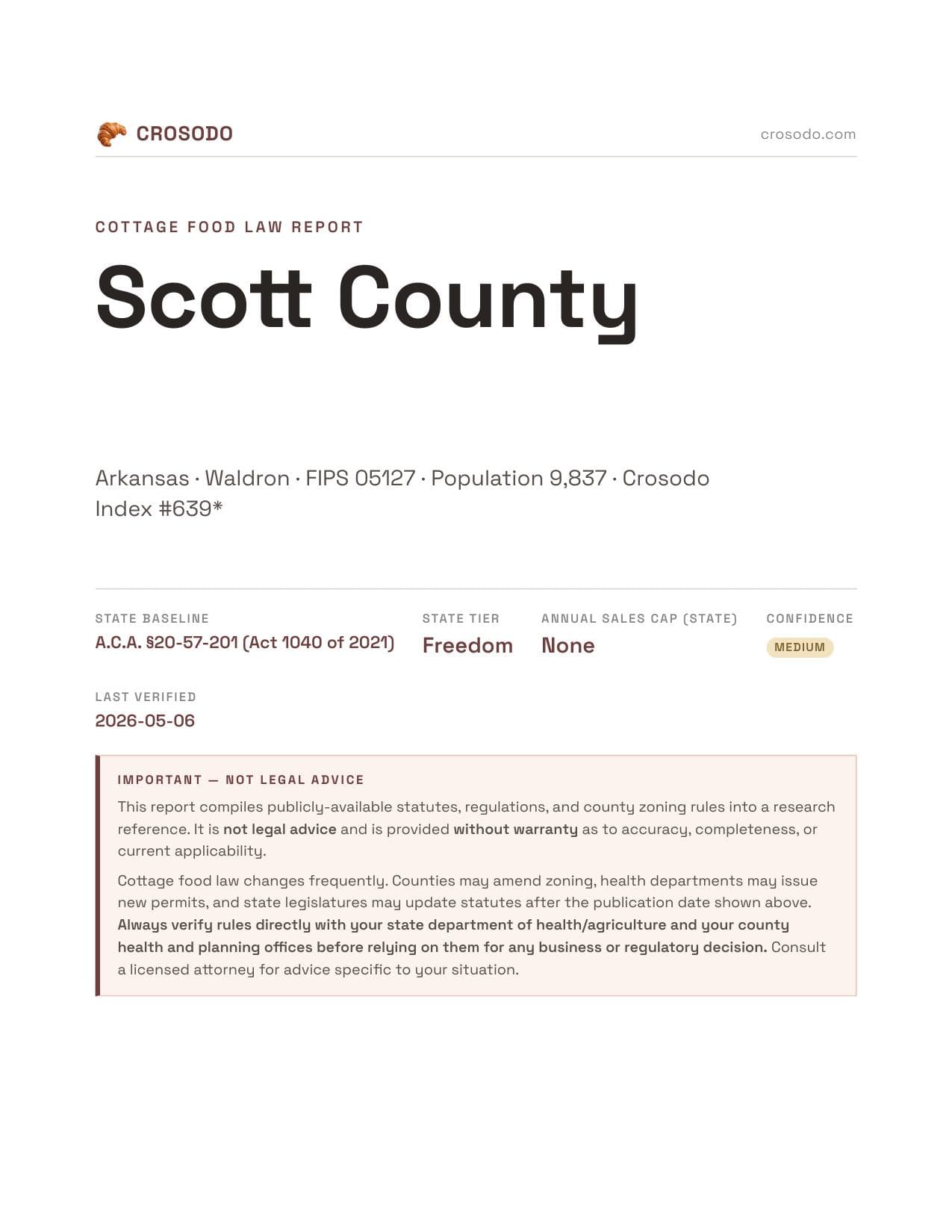 Cover of Scott County county cottage food report