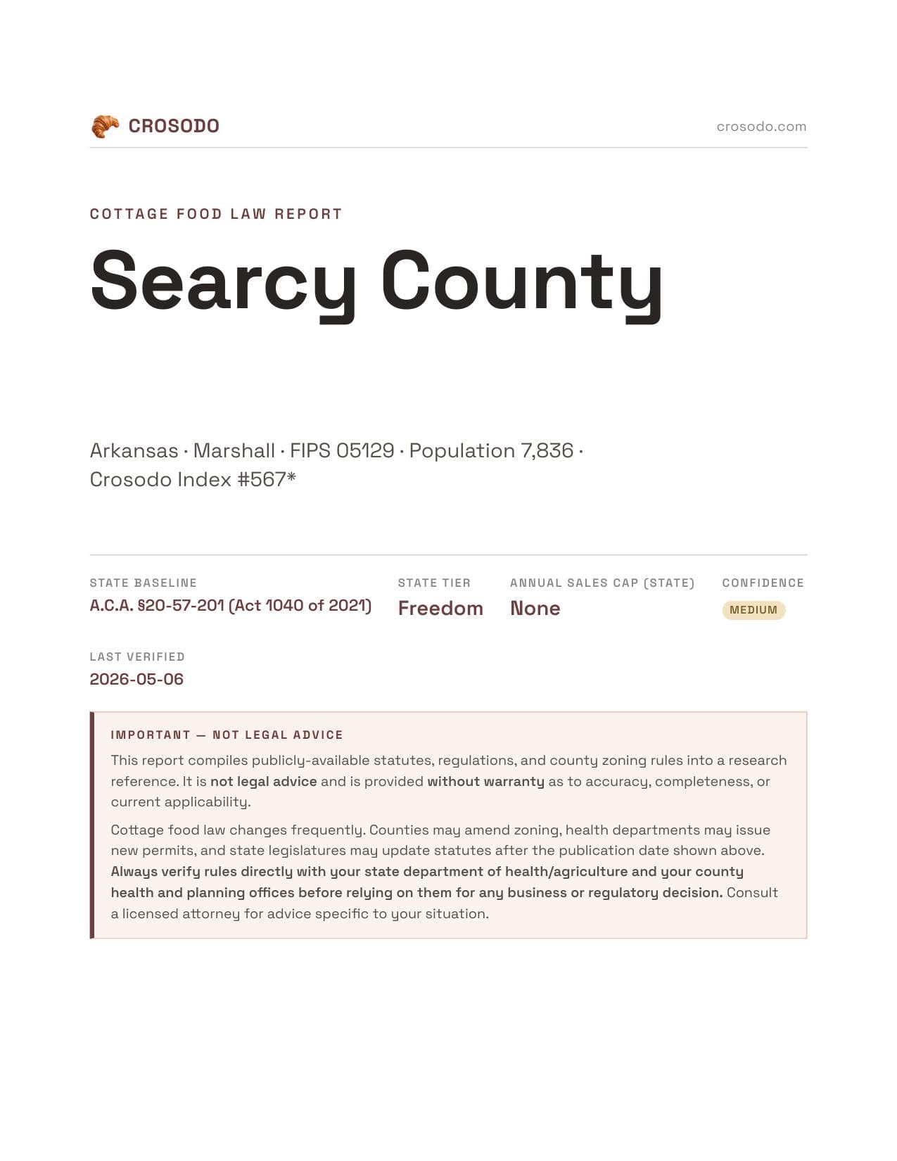 Cover of Searcy County county cottage food report