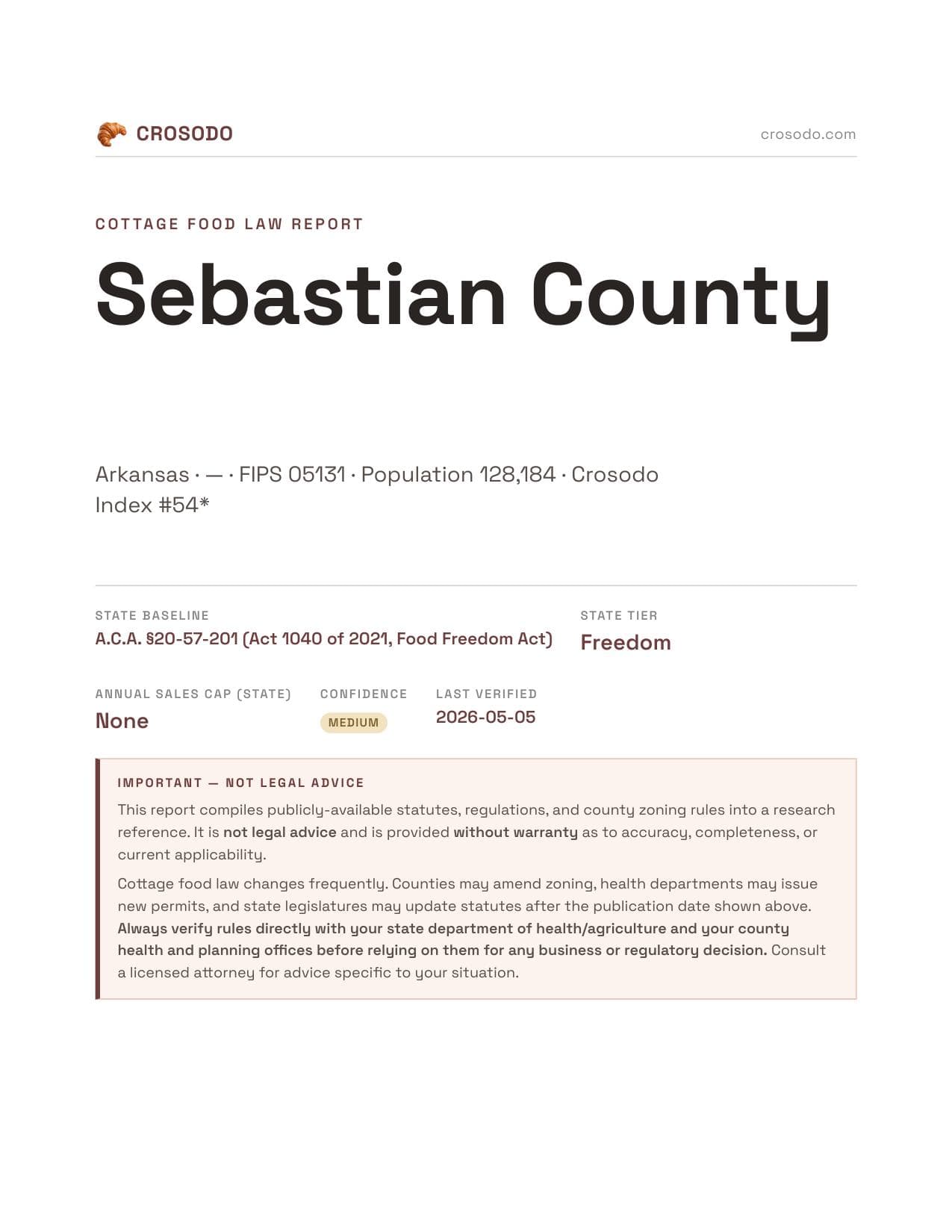 Cover of Sebastian County county cottage food report