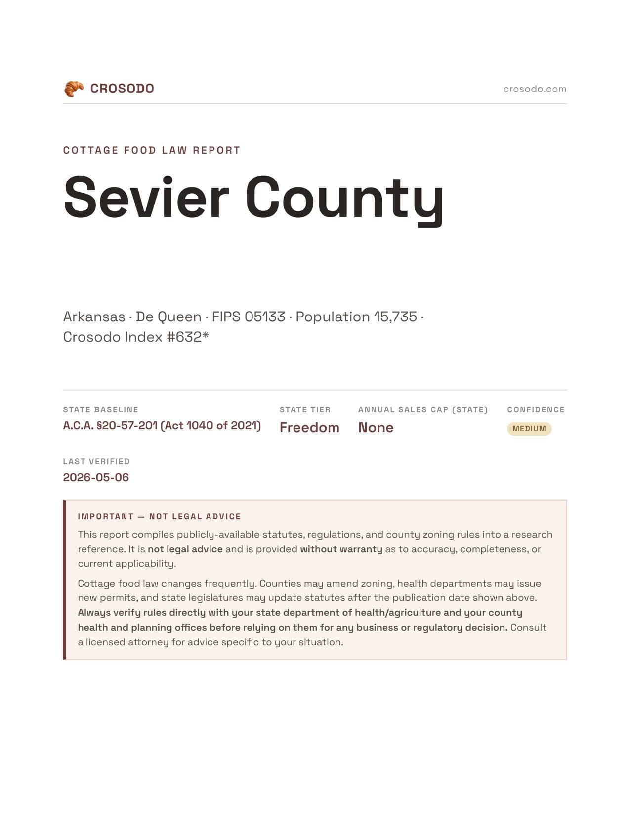 Cover of Sevier County county cottage food report