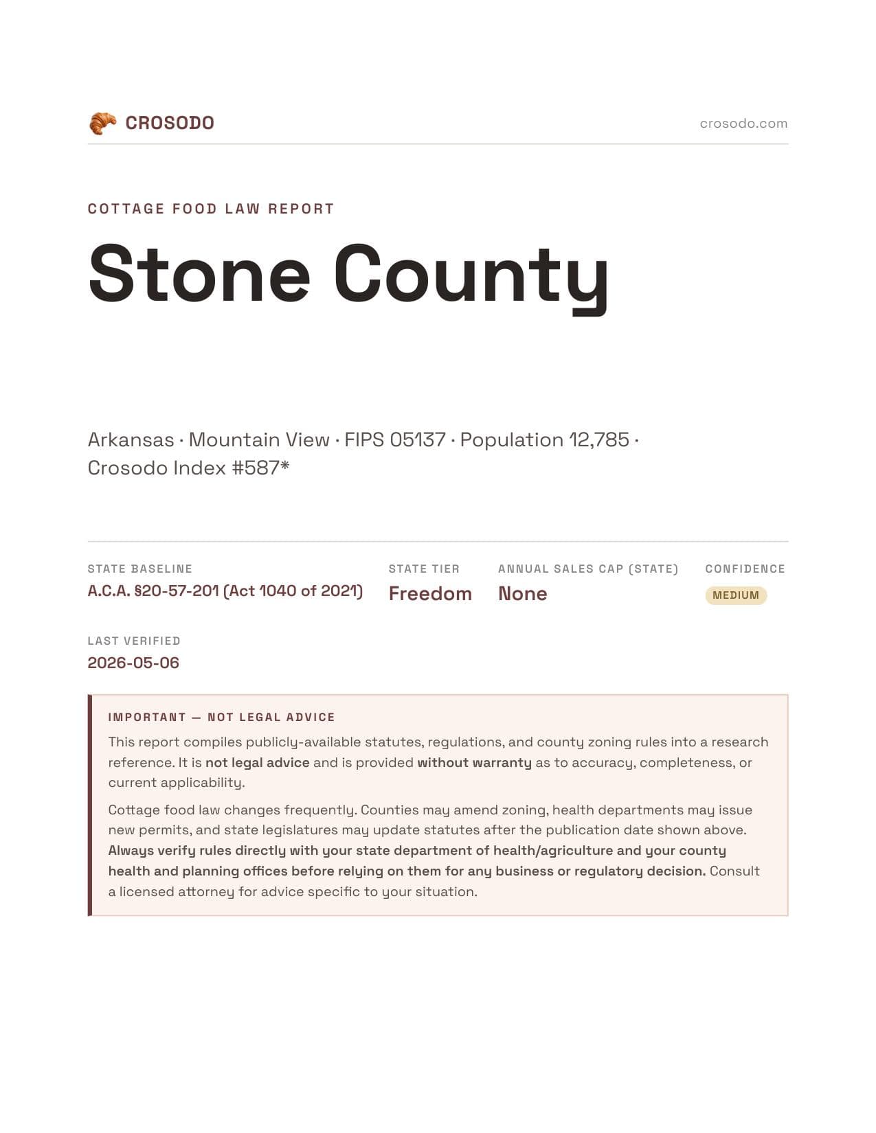 Cover of Stone County county cottage food report