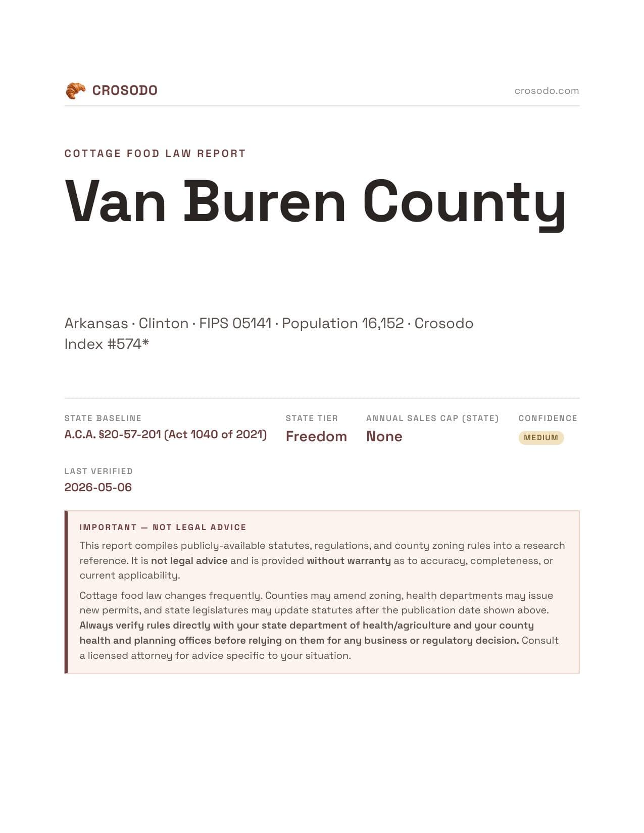 Cover of Van Buren County county cottage food report