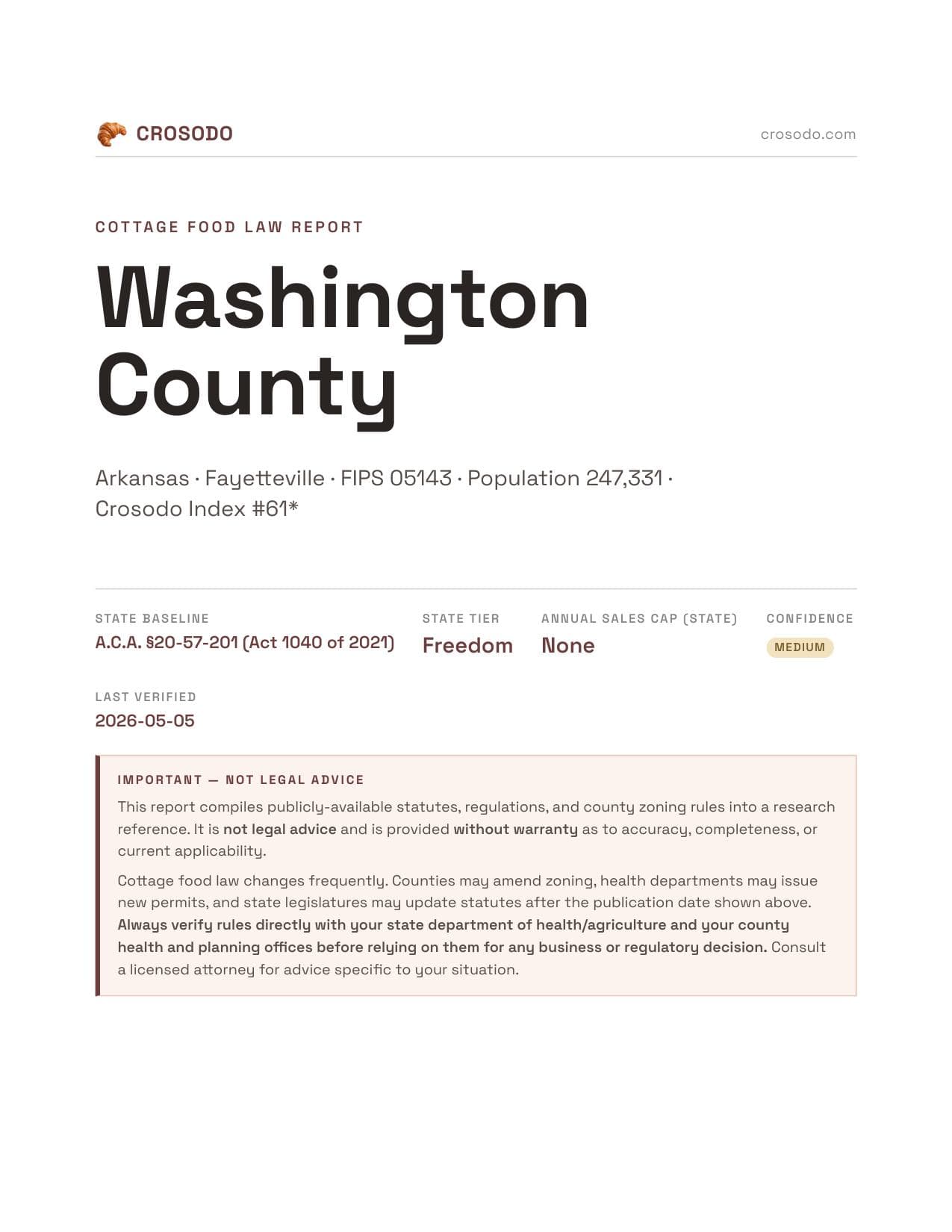 Cover of Washington County county cottage food report