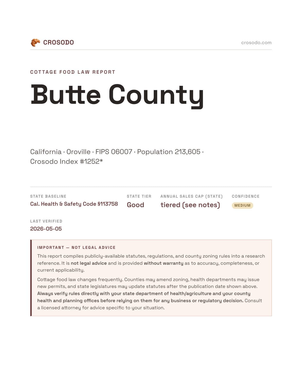 Cover of Butte County county cottage food report