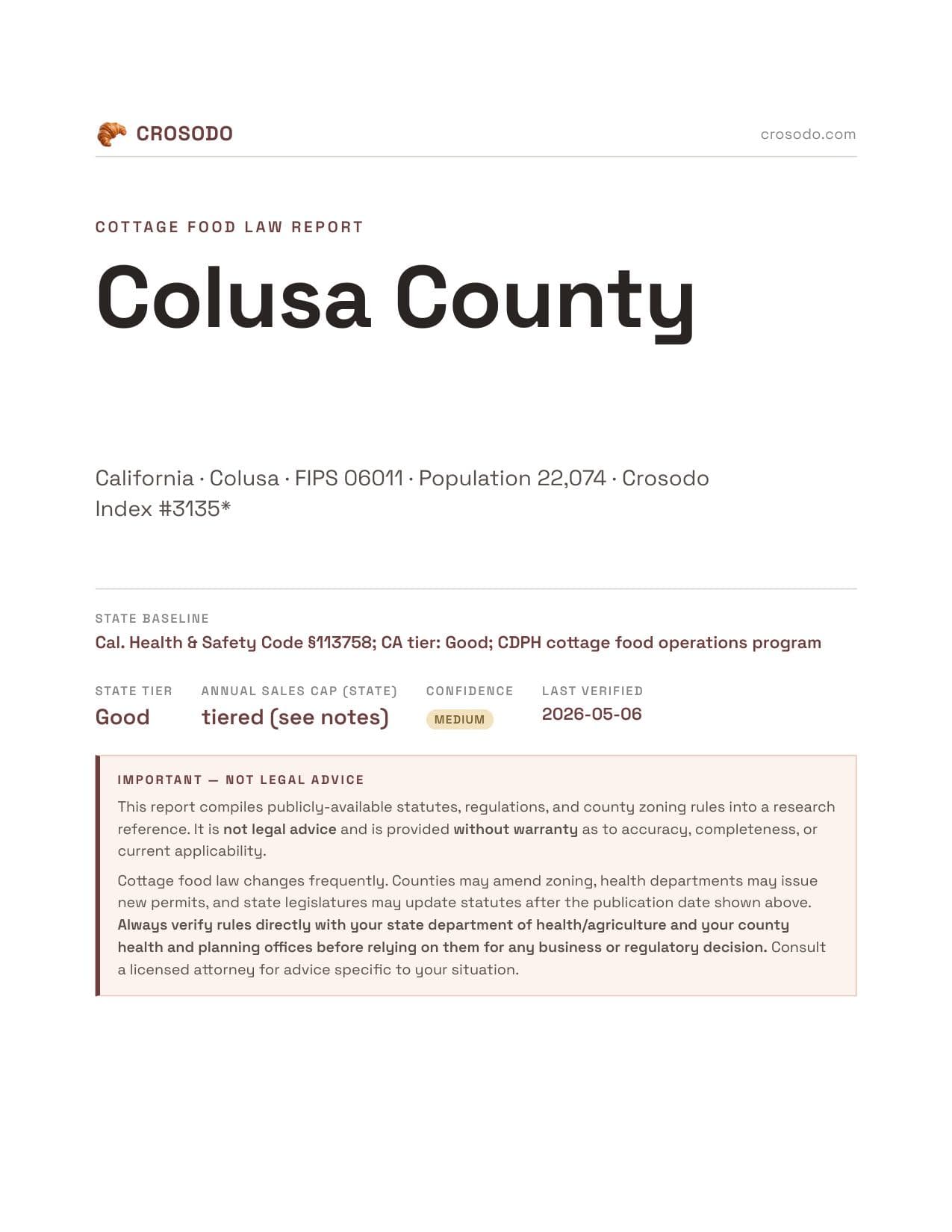 Cover of Colusa County county cottage food report
