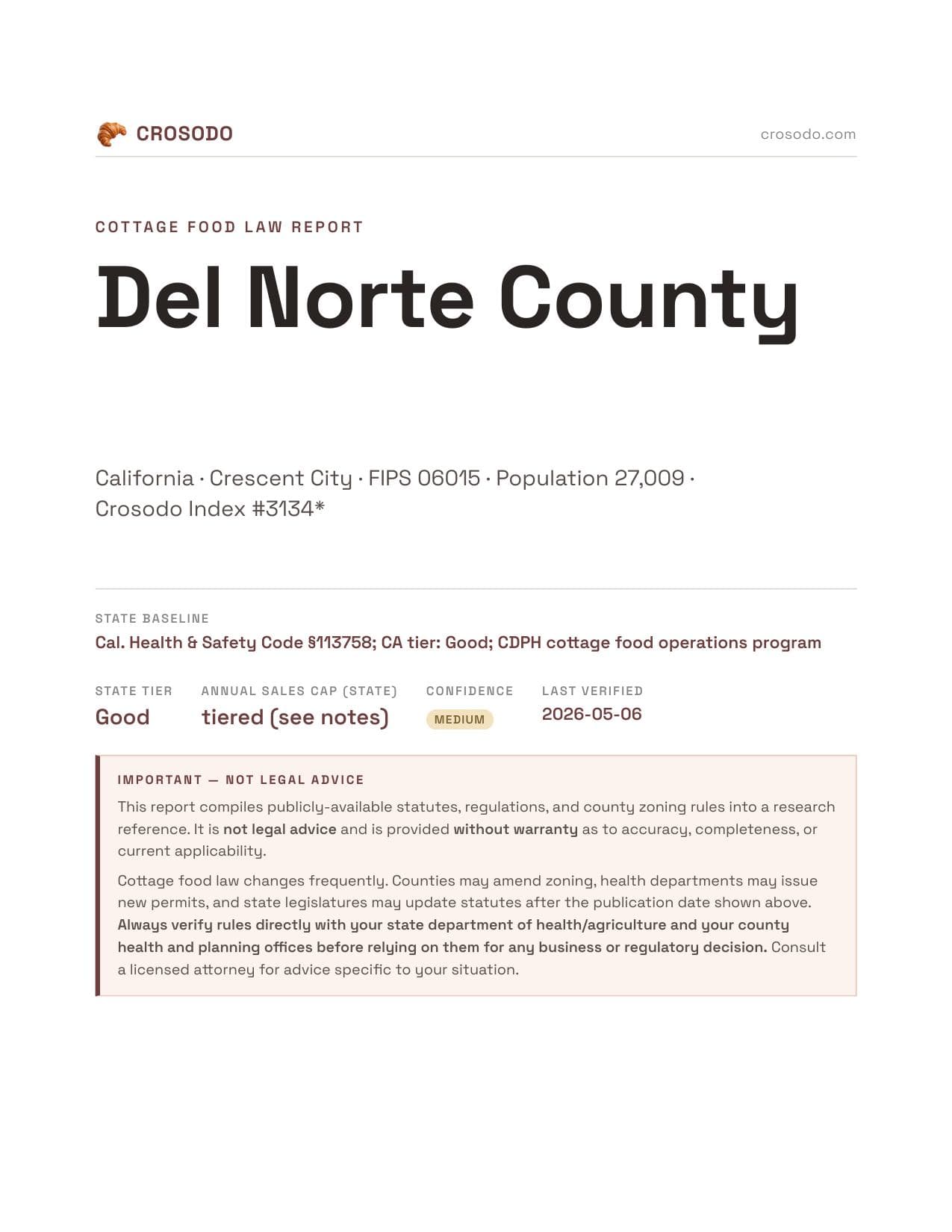 Cover of Del Norte County county cottage food report
