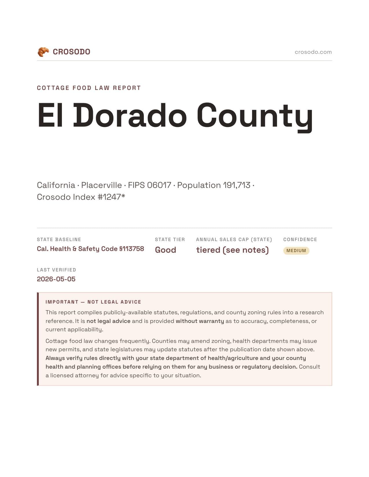 Cover of El Dorado County county cottage food report