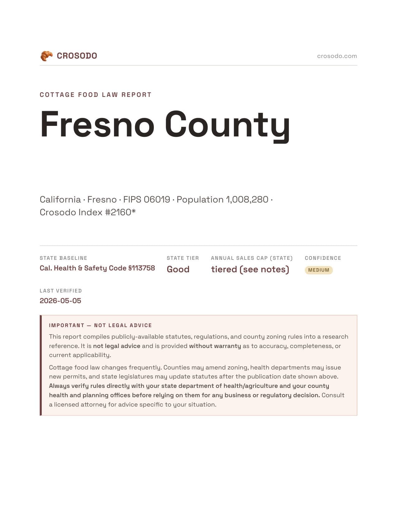 Cover of Fresno County county cottage food report