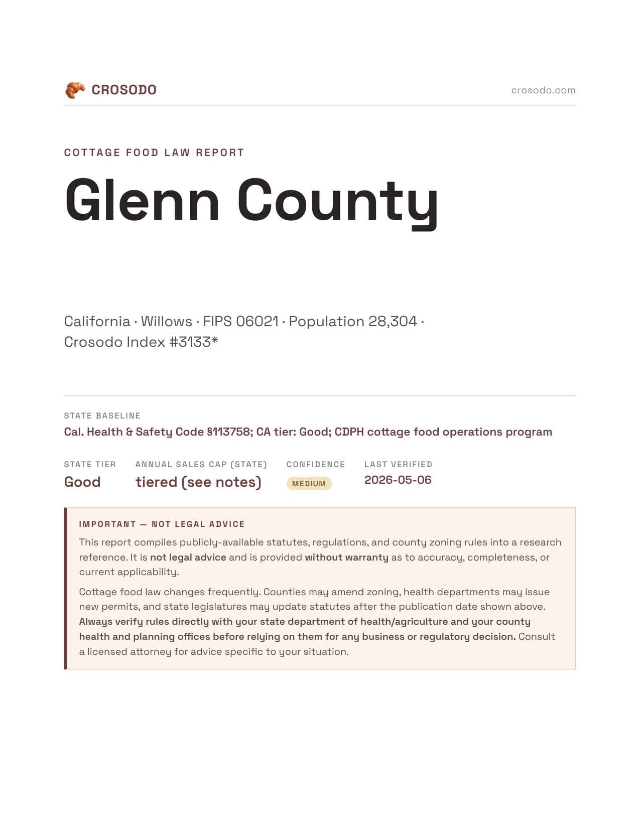Cover of Glenn County county cottage food report