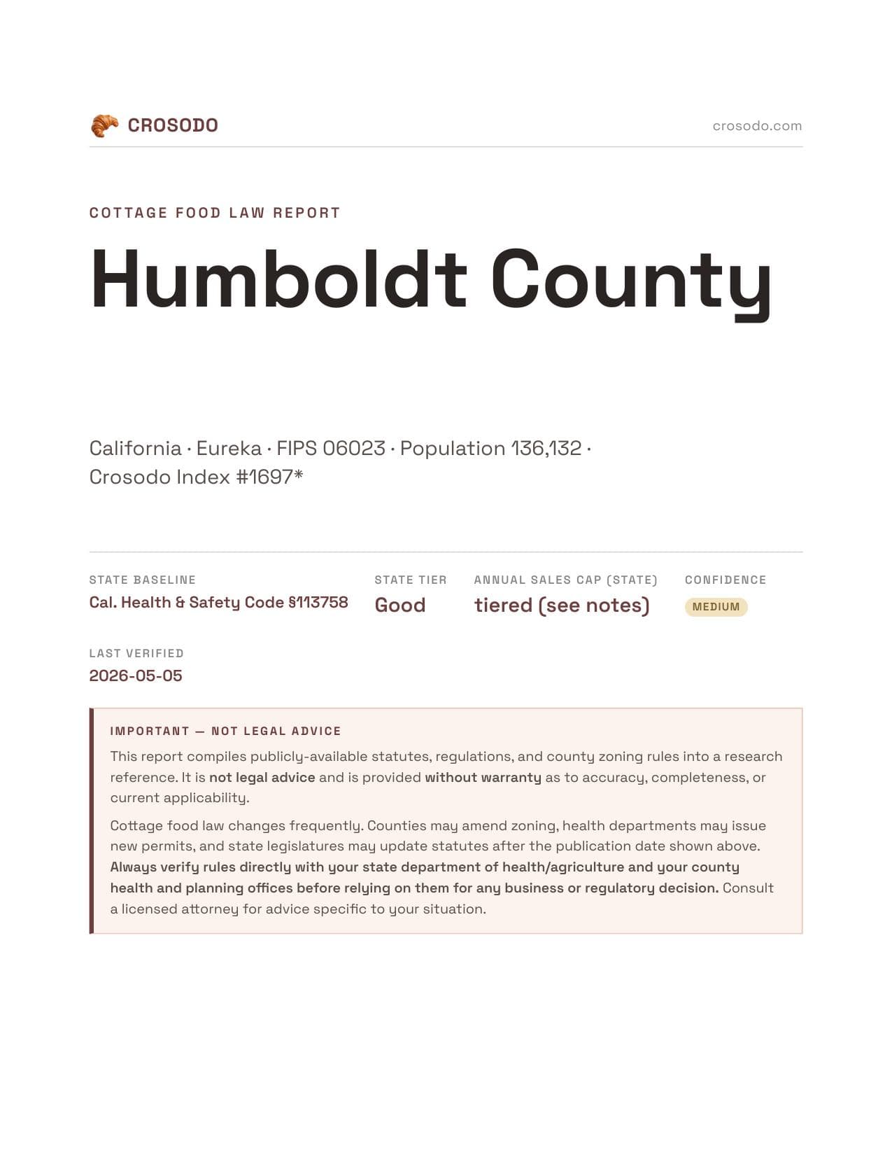 Cover of Humboldt County county cottage food report