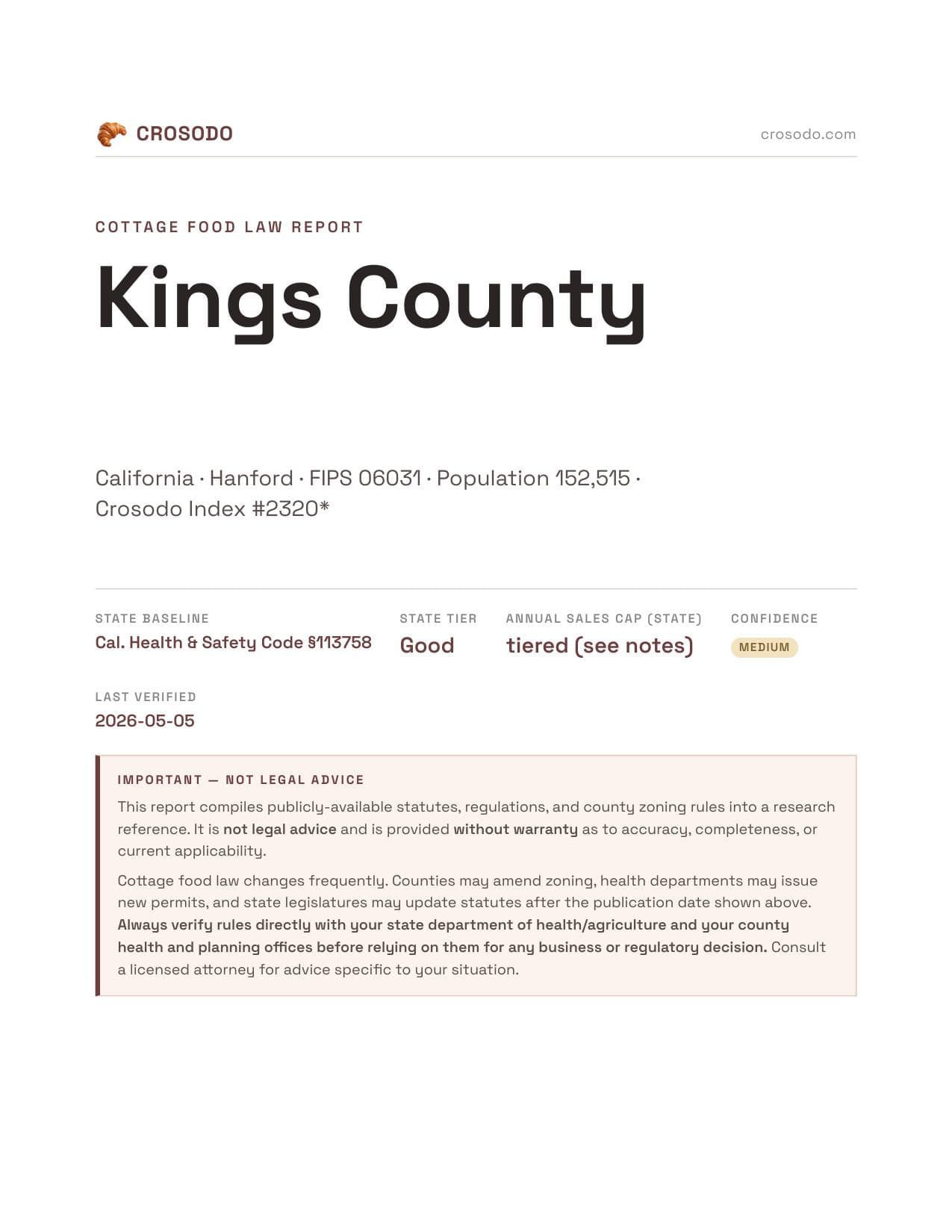 Cover of Kings County county cottage food report