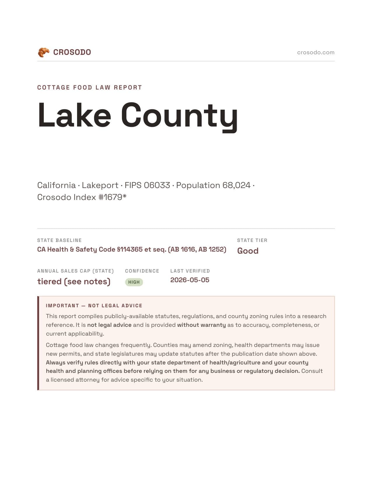 Cover of Lake County county cottage food report