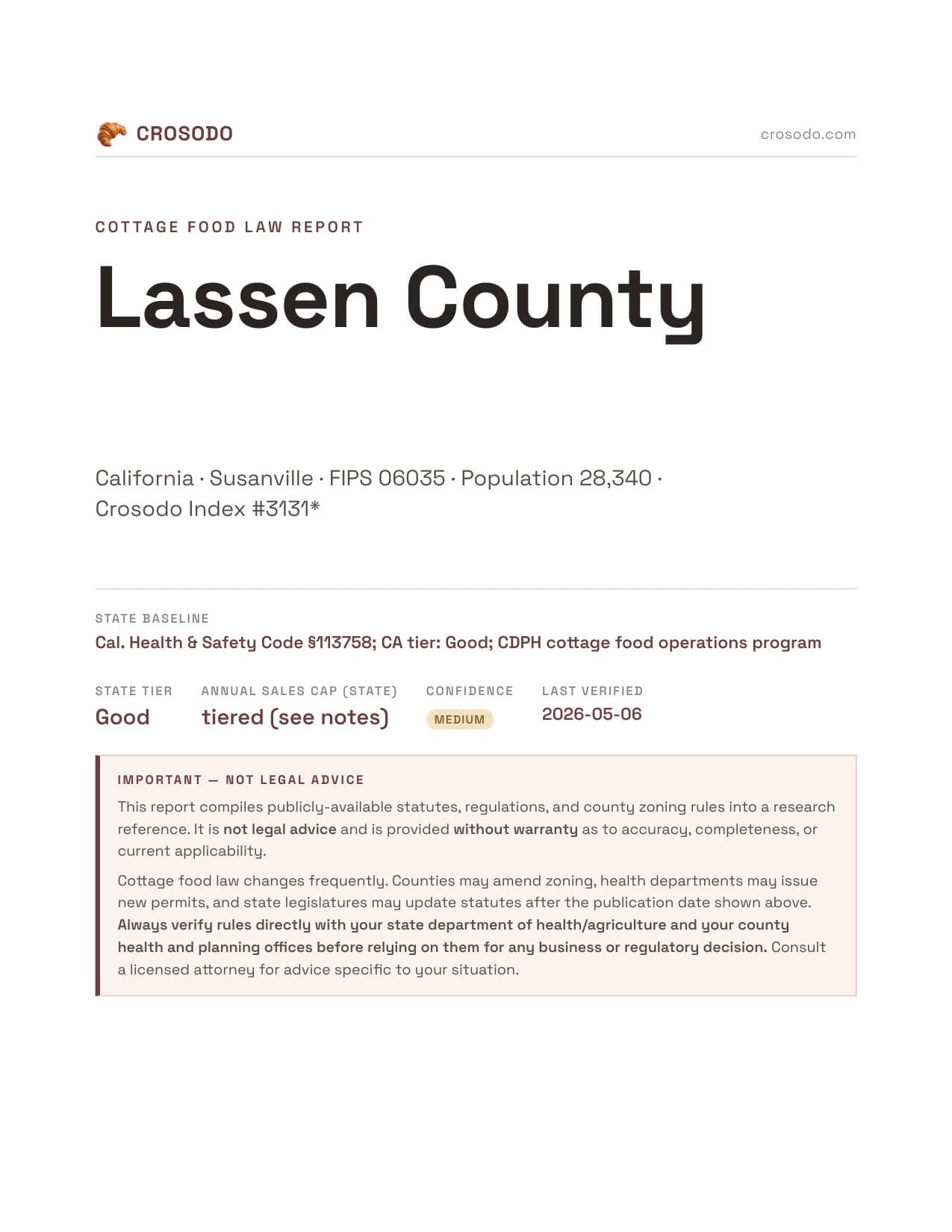 Cover of Lassen County county cottage food report